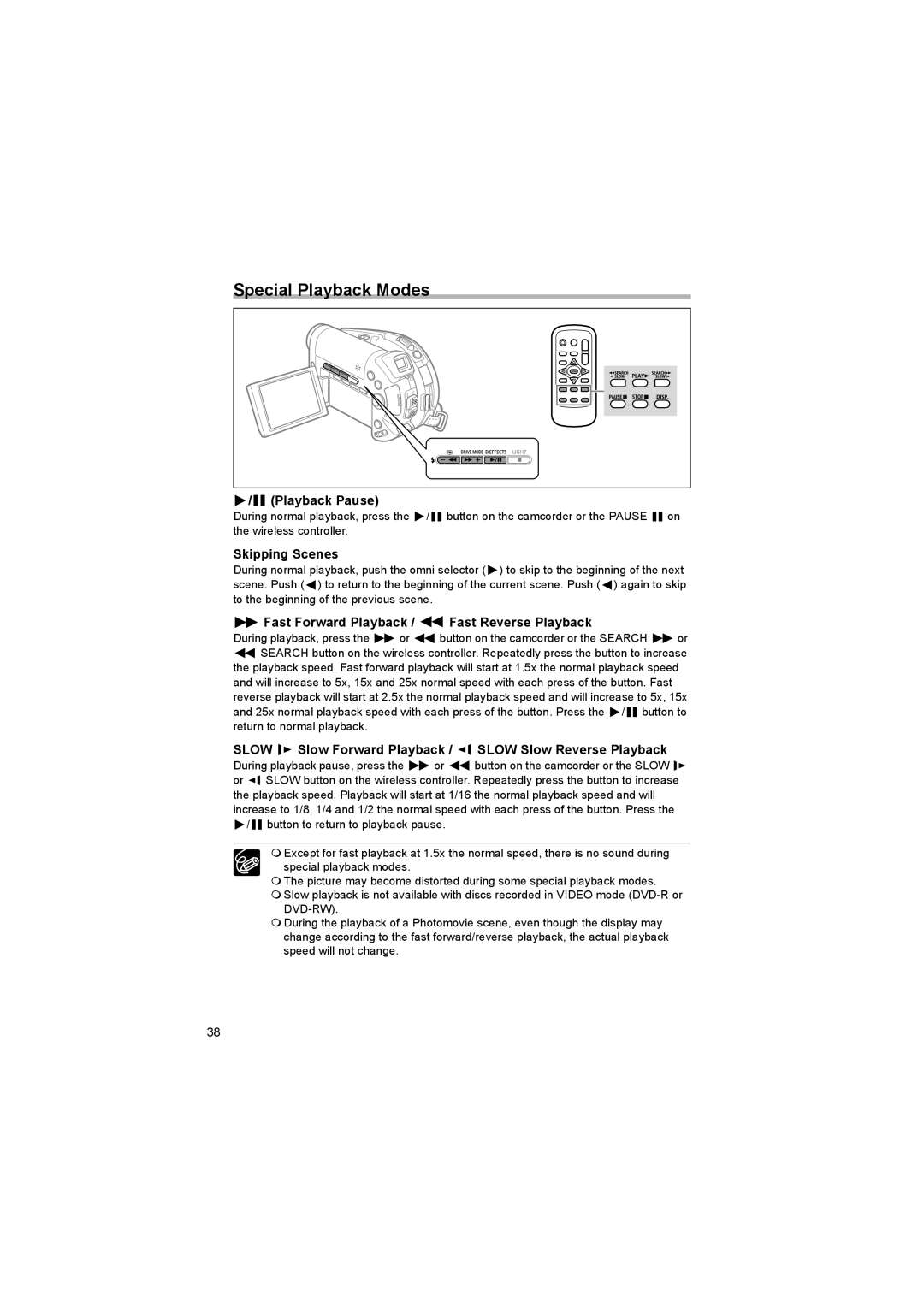 Canon DC 10, DC 20 Special Playback Modes, Playback Pause, Skipping Scenes, Fast Forward Playback / Fast Reverse Playback 