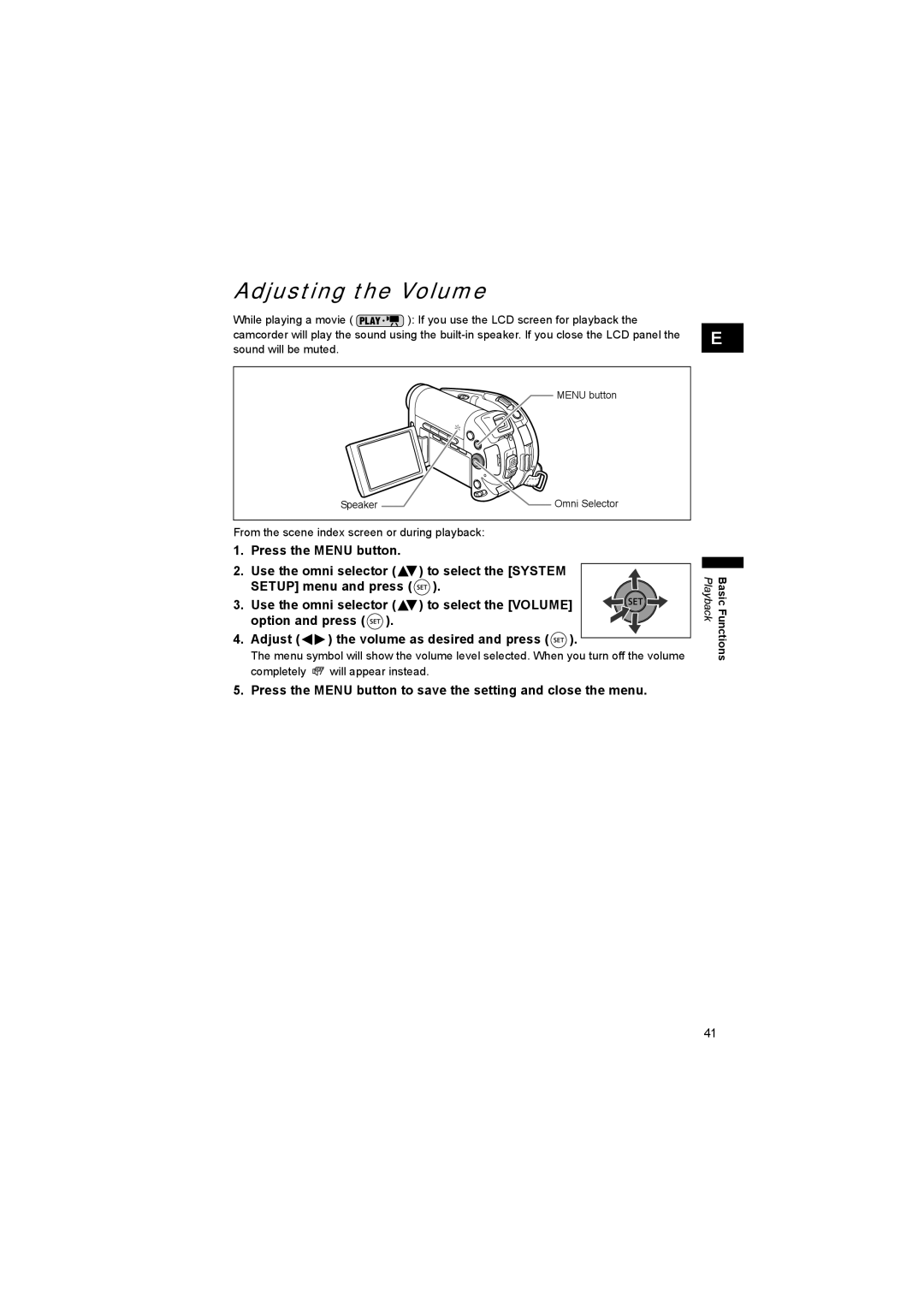 Canon DC 20, DC 10 instruction manual Adjusting the Volume, From the scene index screen or during playback 