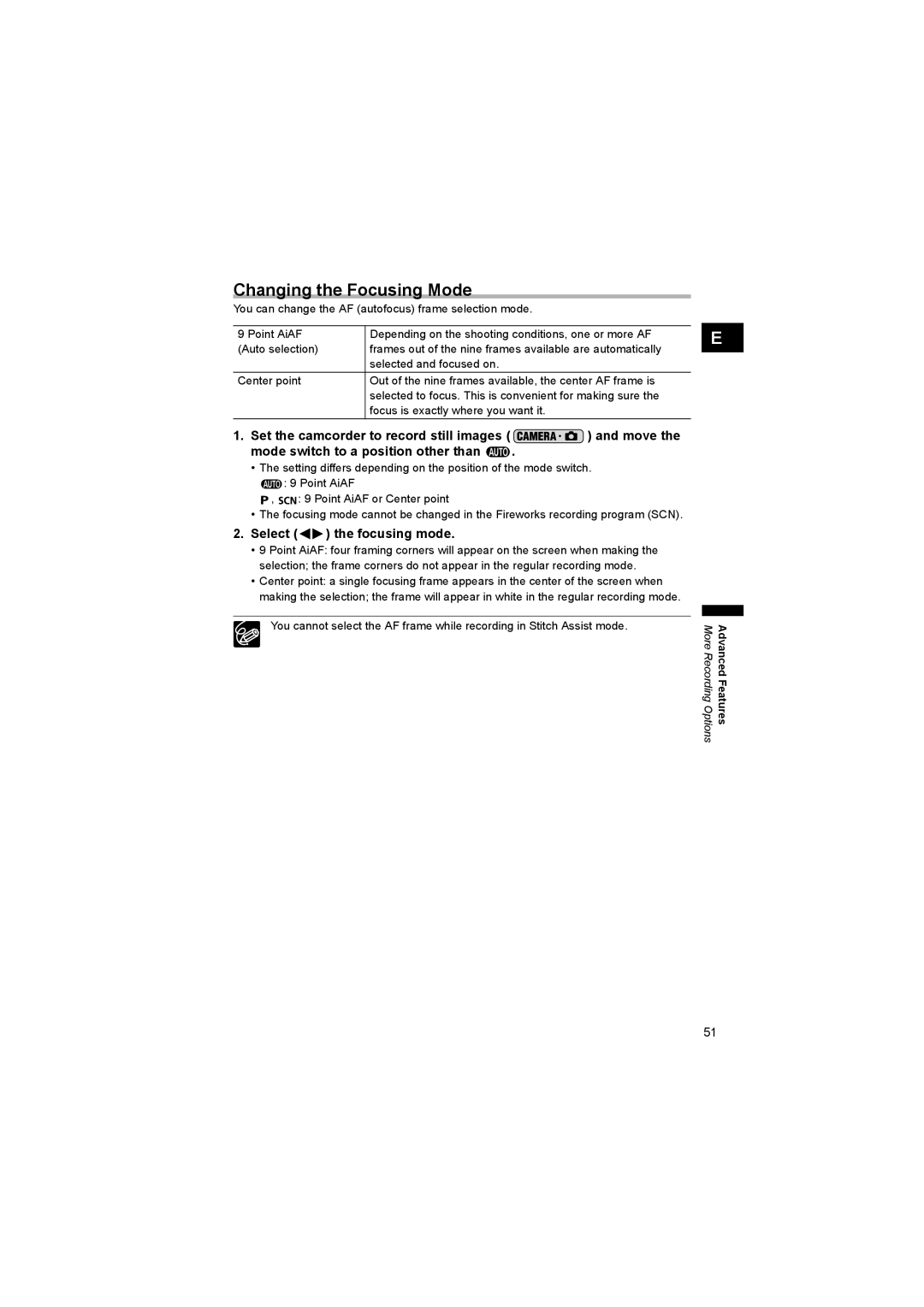 Canon DC 20, DC 10 instruction manual Changing the Focusing Mode, Select the focusing mode 