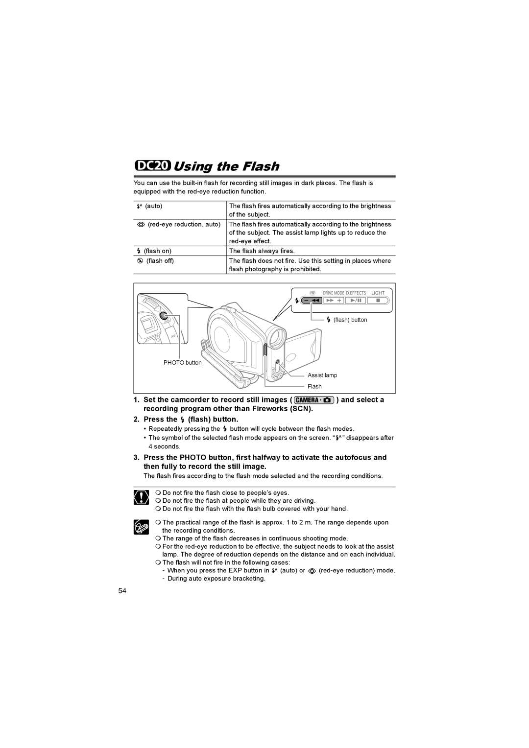 Canon DC 10, DC 20 instruction manual Using the Flash 