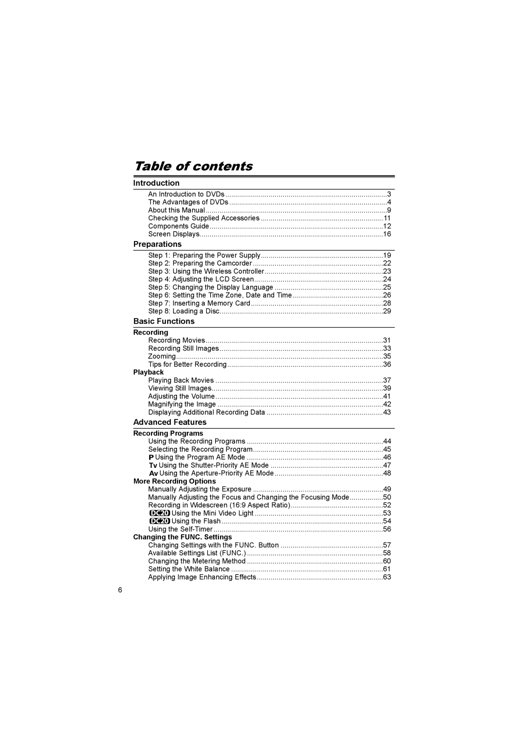 Canon DC 10, DC 20 instruction manual Table of contents 