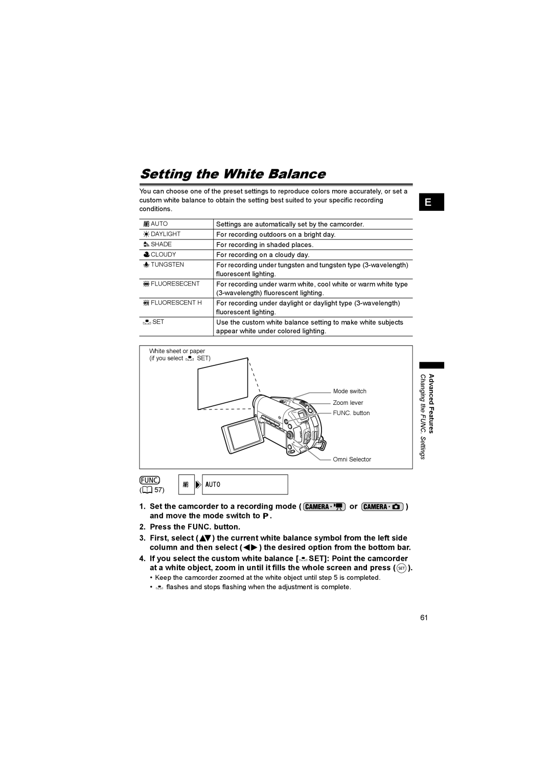 Canon DC 20, DC 10 instruction manual Setting the White Balance, Auto 