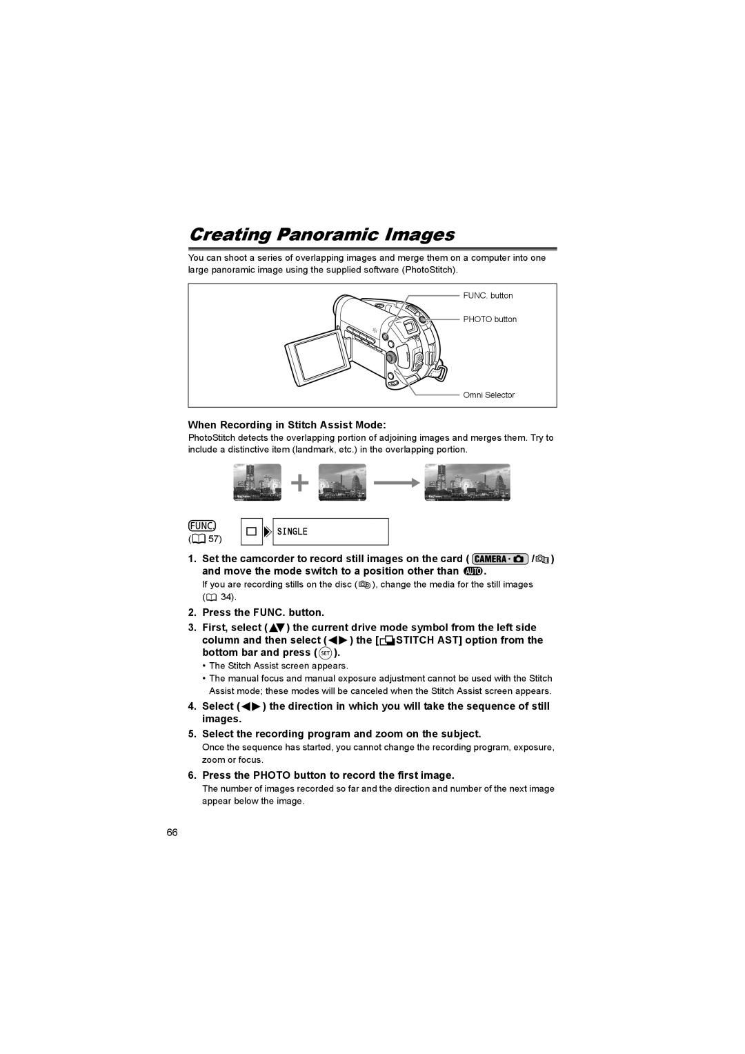 Canon DC 10, DC 20 Creating Panoramic Images, When Recording in Stitch Assist Mode, Single, Stitch Assist screen appears 