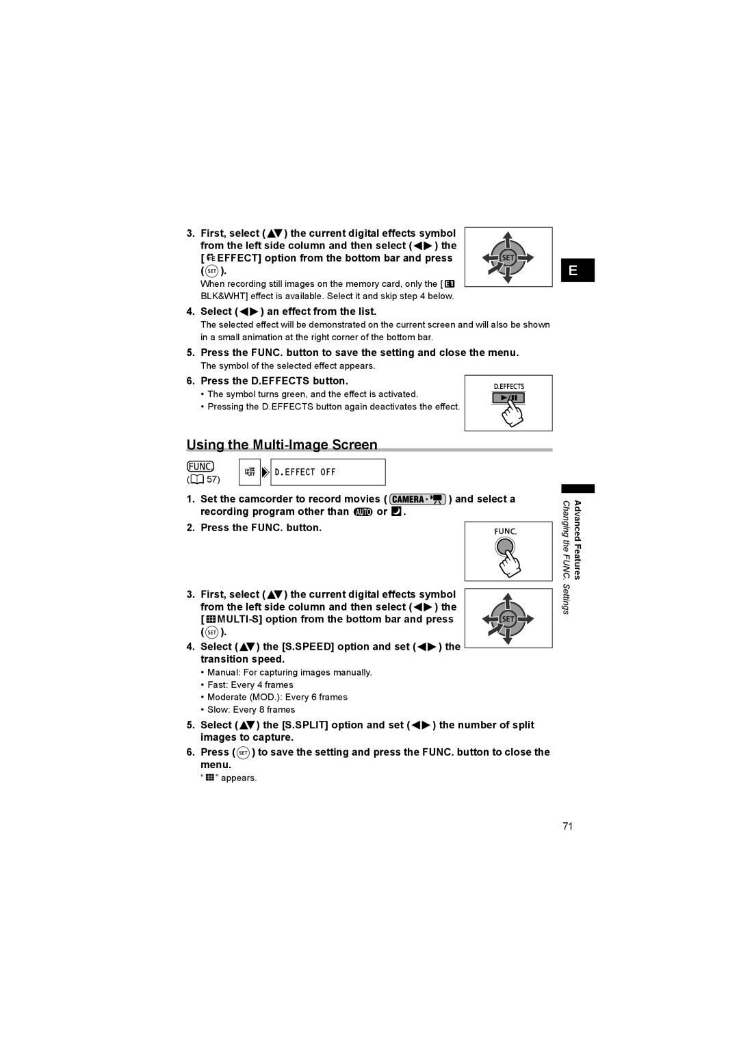 Canon DC 20, DC 10 Using the Multi-Image Screen, Select an effect from the list, Symbol of the selected effect appears 