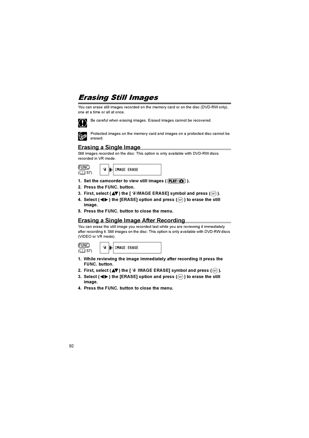 Canon DC 10, DC 20 instruction manual Erasing Still Images, Erasing a Single Image After Recording, Image Erase 