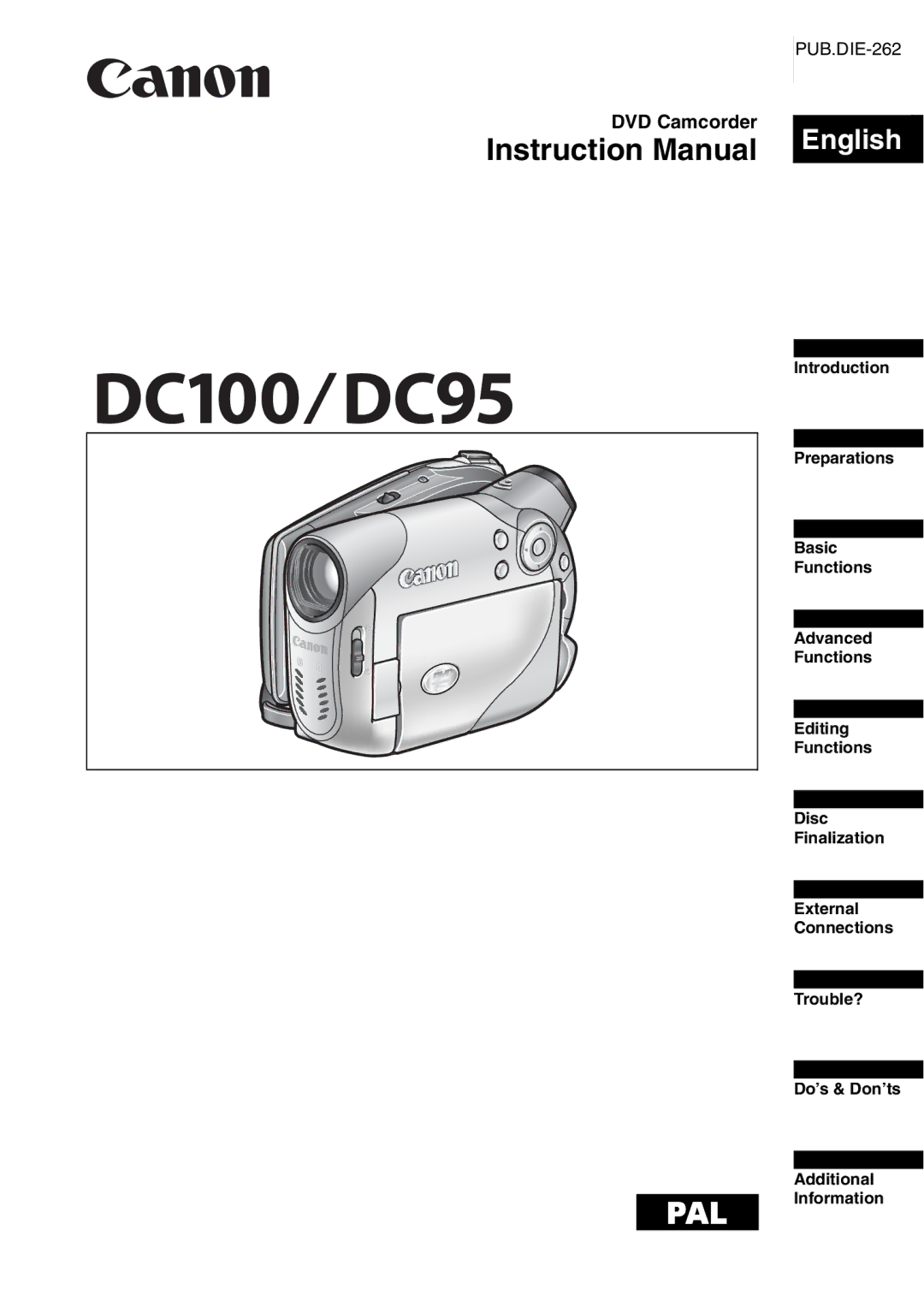 Canon DC 100 instruction manual DVD Camcorder 