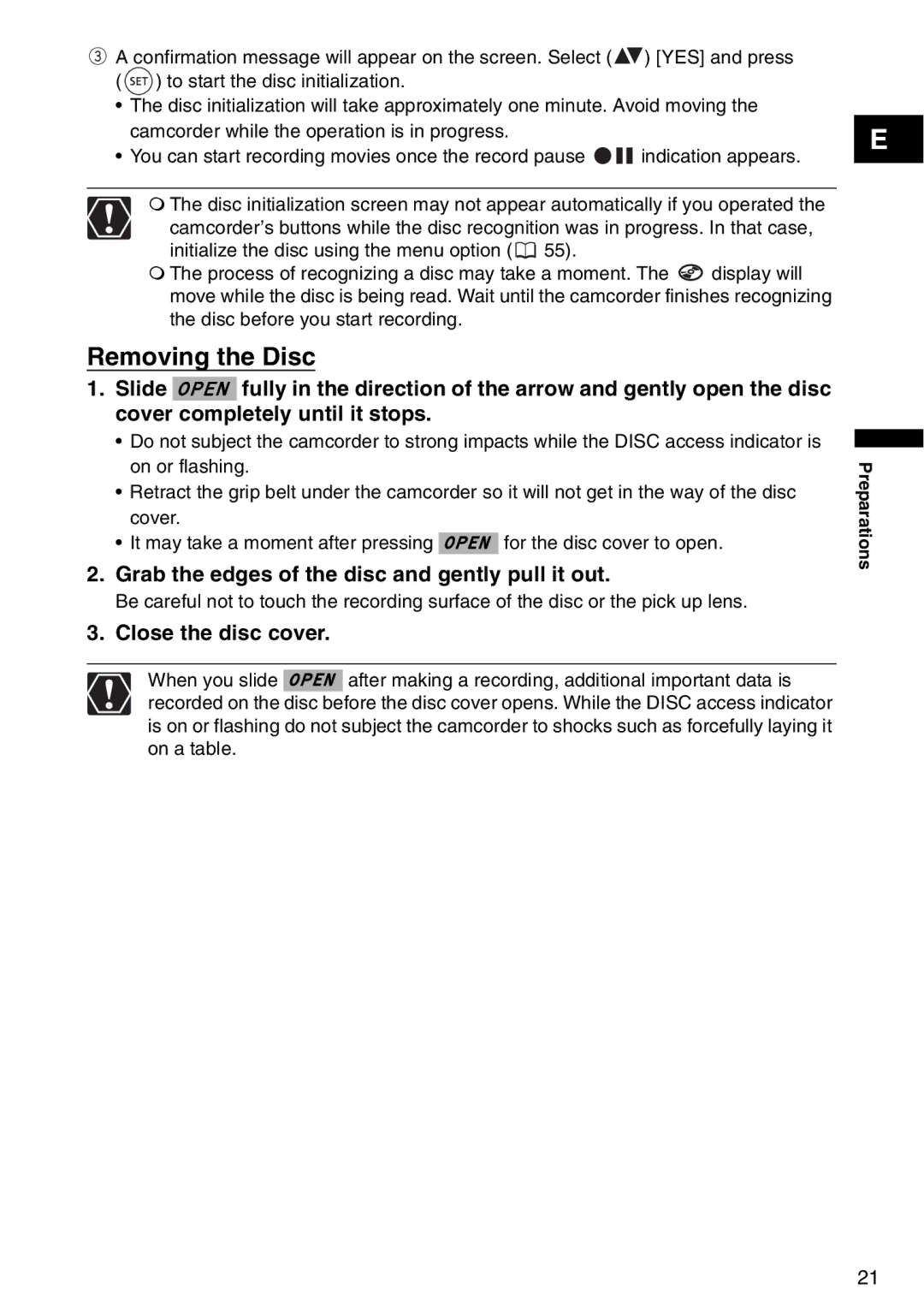 Canon DC 100 instruction manual Removing the Disc, Grab the edges of the disc and gently pull it out 