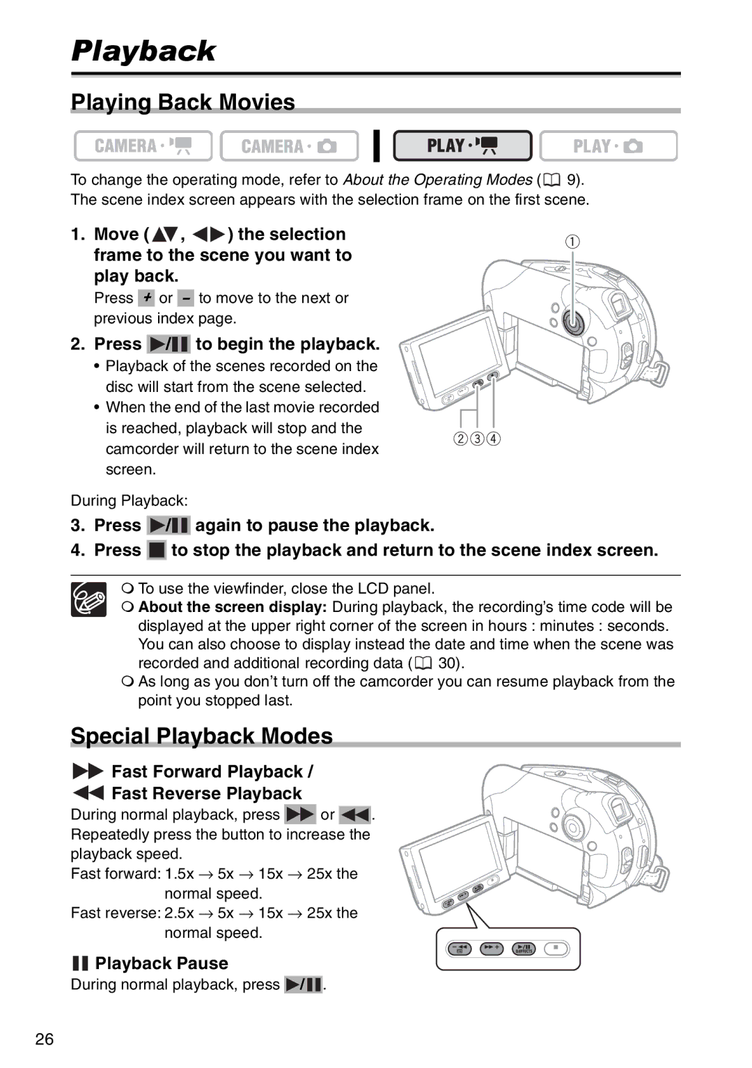 Canon DC 100 instruction manual Playing Back Movies, Special Playback Modes 