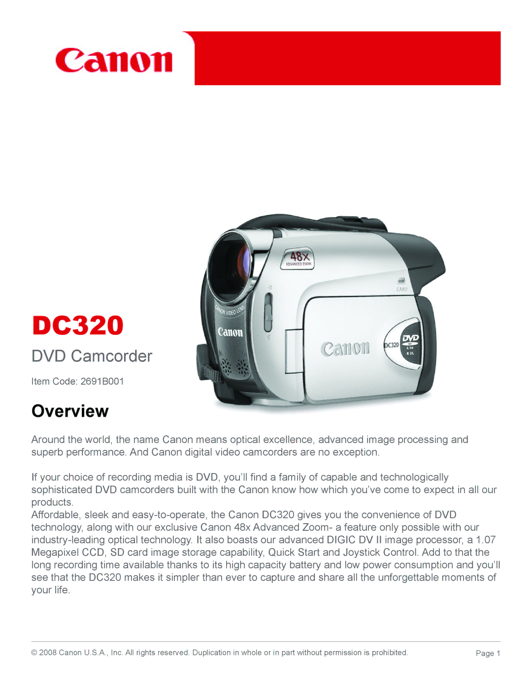 Canon 2691B001, DC 320 quick start DC320 