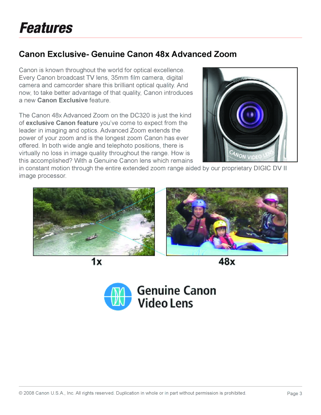 Canon 2691B001, DC 320 quick start Features, Canon Exclusive- Genuine Canon 48x Advanced Zoom 