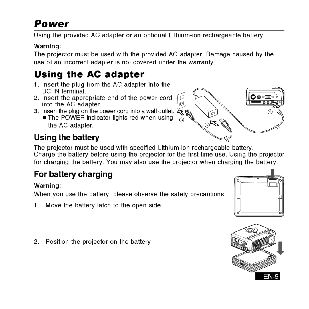 Canon DC-4381, DC-5381, DC-5384, DC-4365 manual EN-9, Power indicator lights red when using AC adapter 