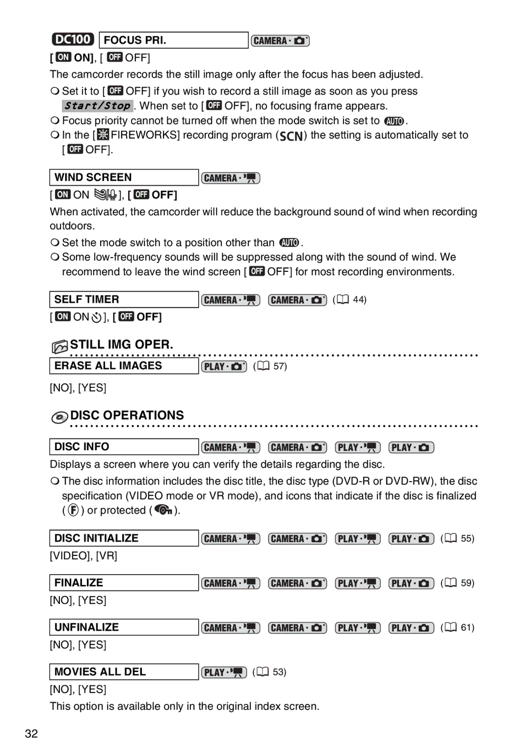 Canon DC100, DC95 instruction manual Off, Video, Vr 