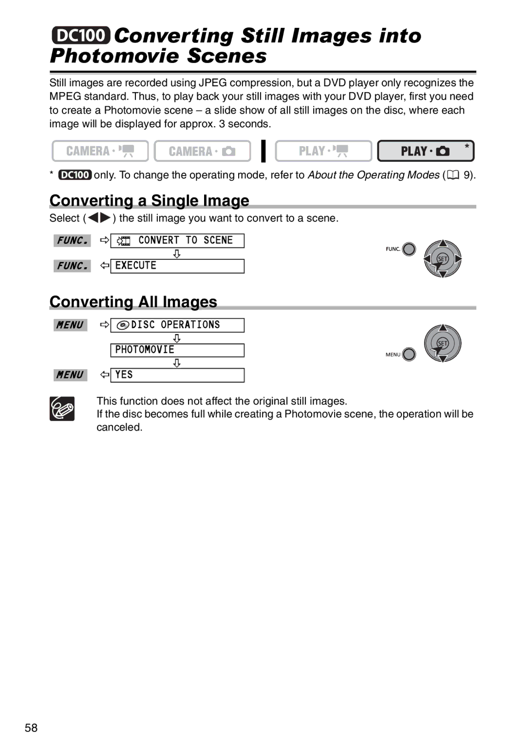 Canon DC100, DC95 Converting Still Images into Photomovie Scenes, Converting a Single Image, Converting All Images 