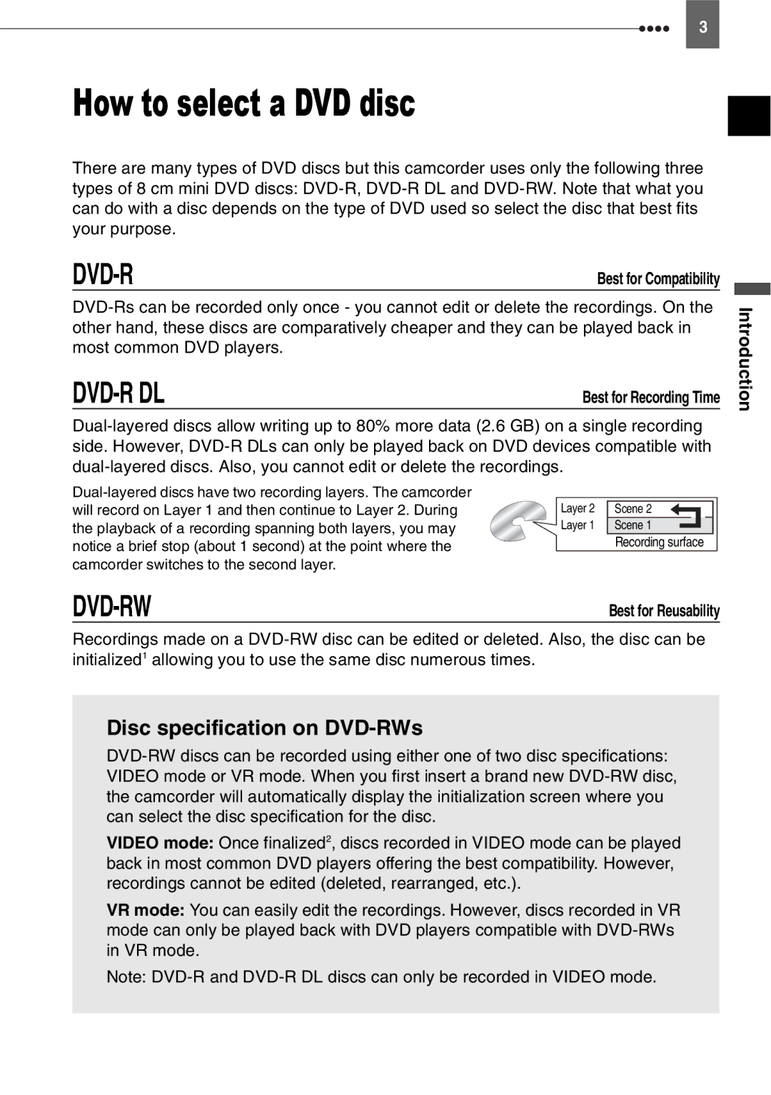 Canon DC201 Introduction, Playback of a recording spanning both layers, you may, Camcorder switches to the second layer 