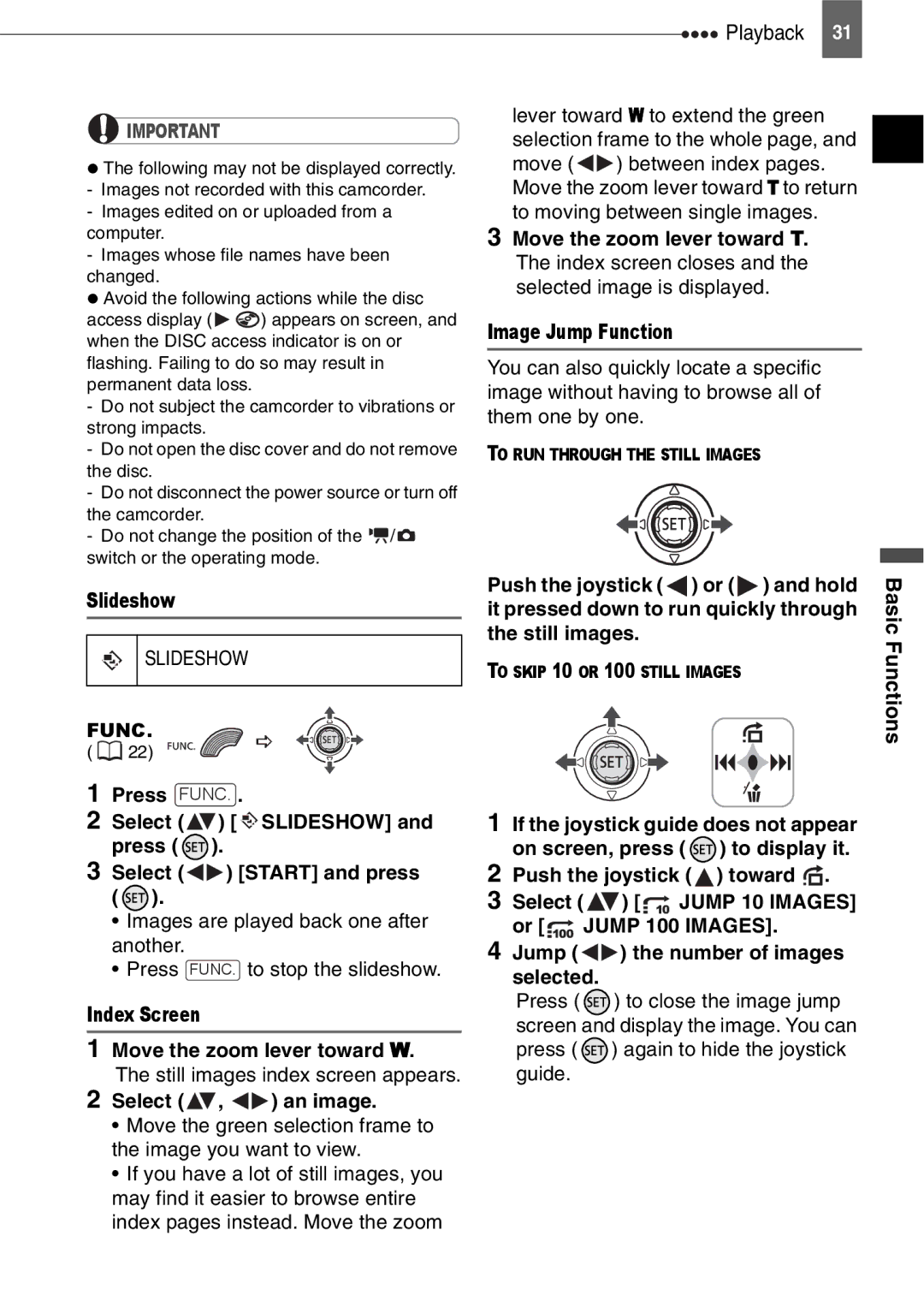 Canon DC210, DC201, DC211 instruction manual Slideshow, Index Screen Move the zoom lever toward W, Select , an image 