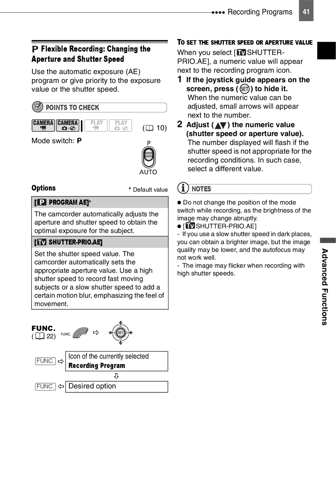 Canon DC211, DC201, DC210 instruction manual Desired option, Flexible Recording Changing the Aperture and Shutter Speed 