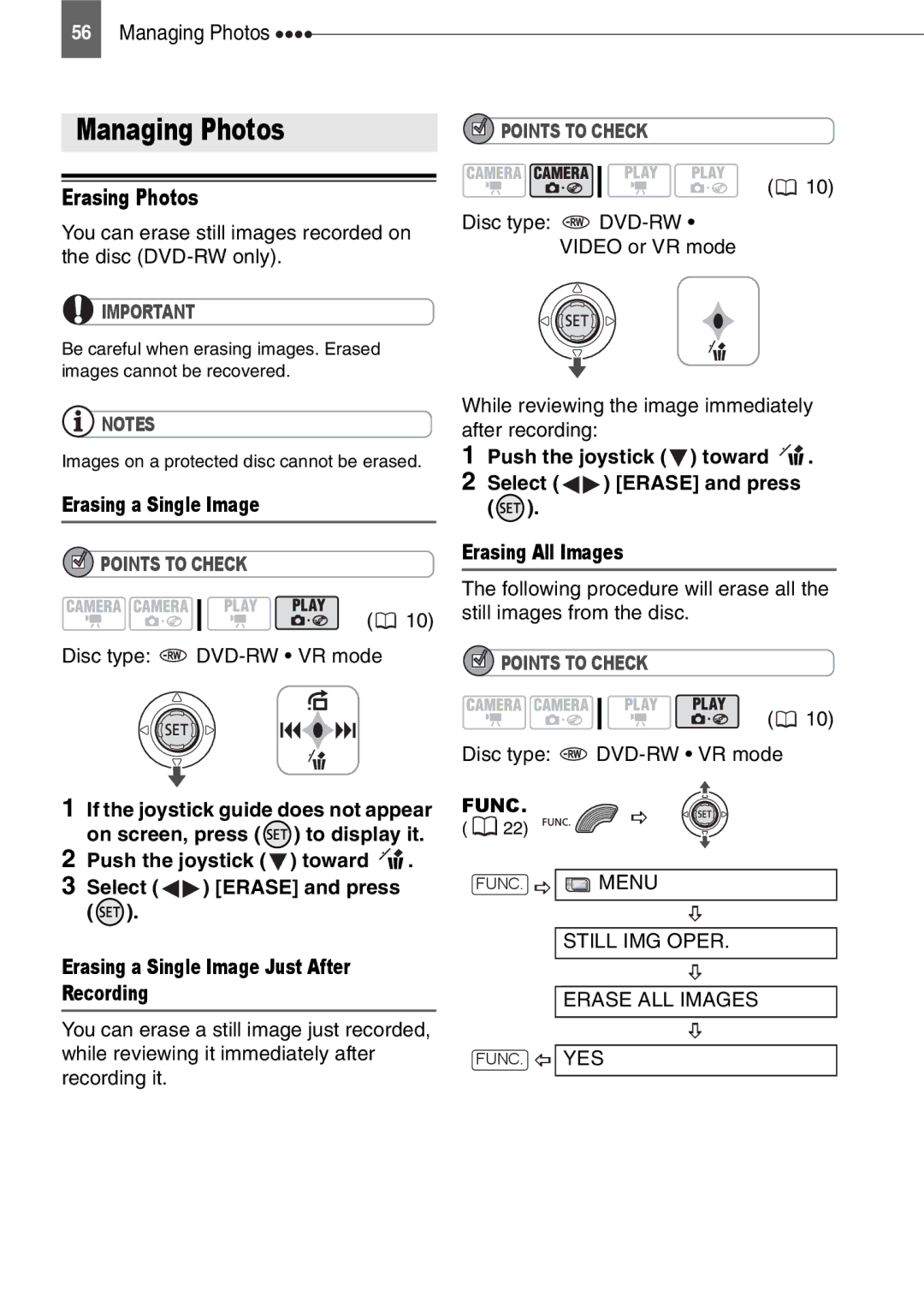 Canon DC211, DC201, DC210 instruction manual Managing Photos, Erasing Photos, Menu, Erase ALL Images 