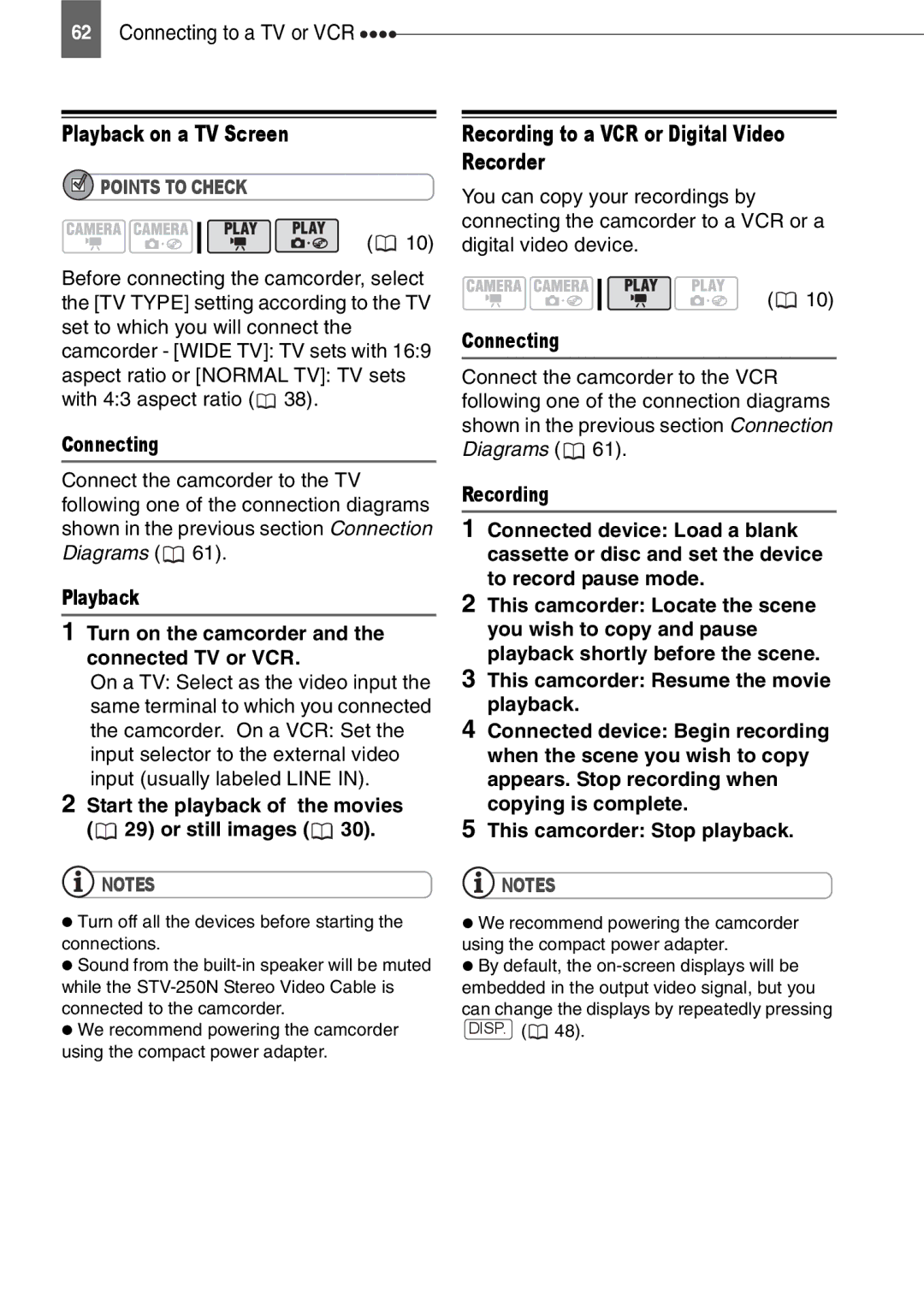 Canon DC211, DC201, DC210 instruction manual Recording to a VCR or Digital Video Recorder 