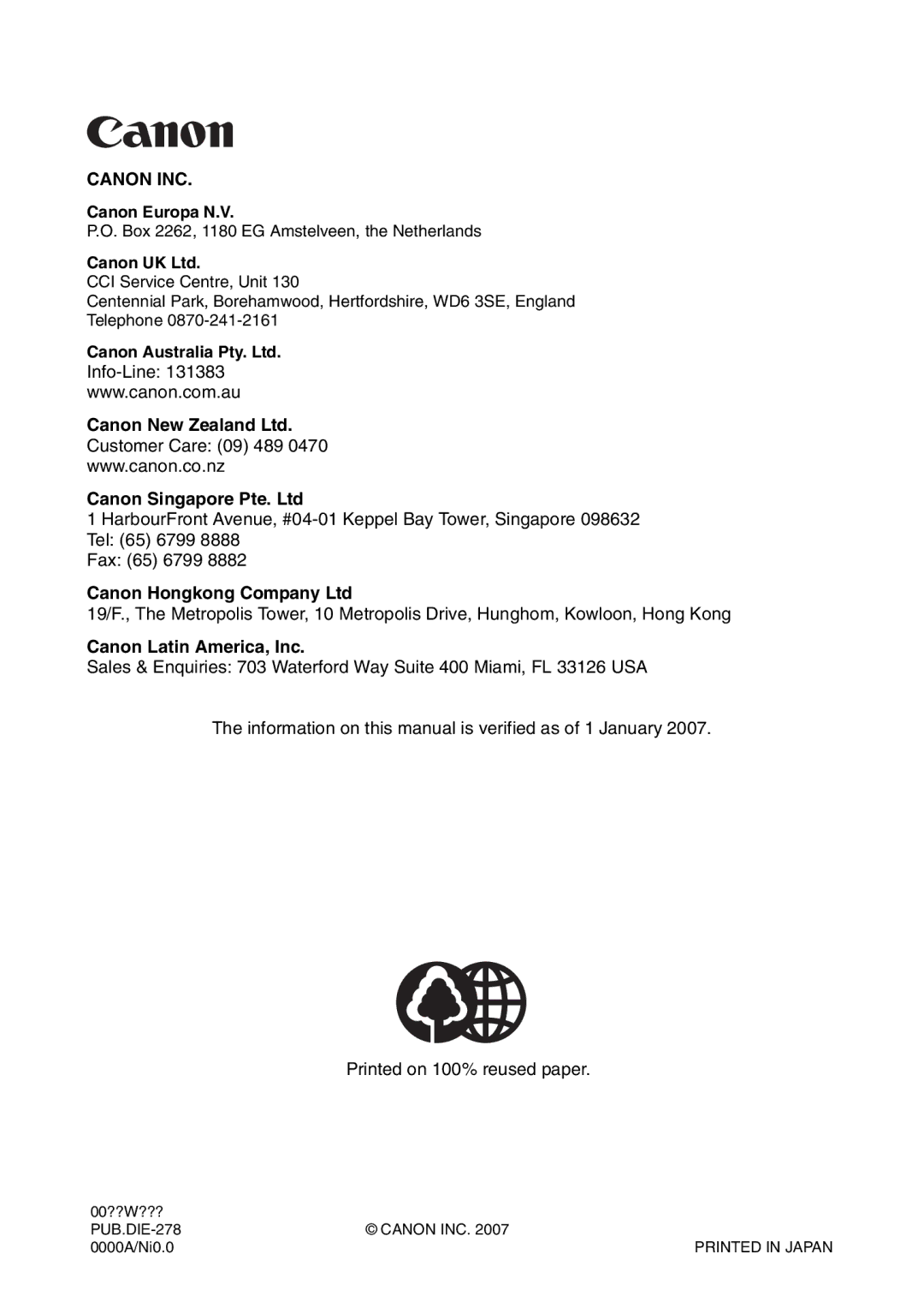 Canon DC211, DC201, DC210 instruction manual Canon INC 