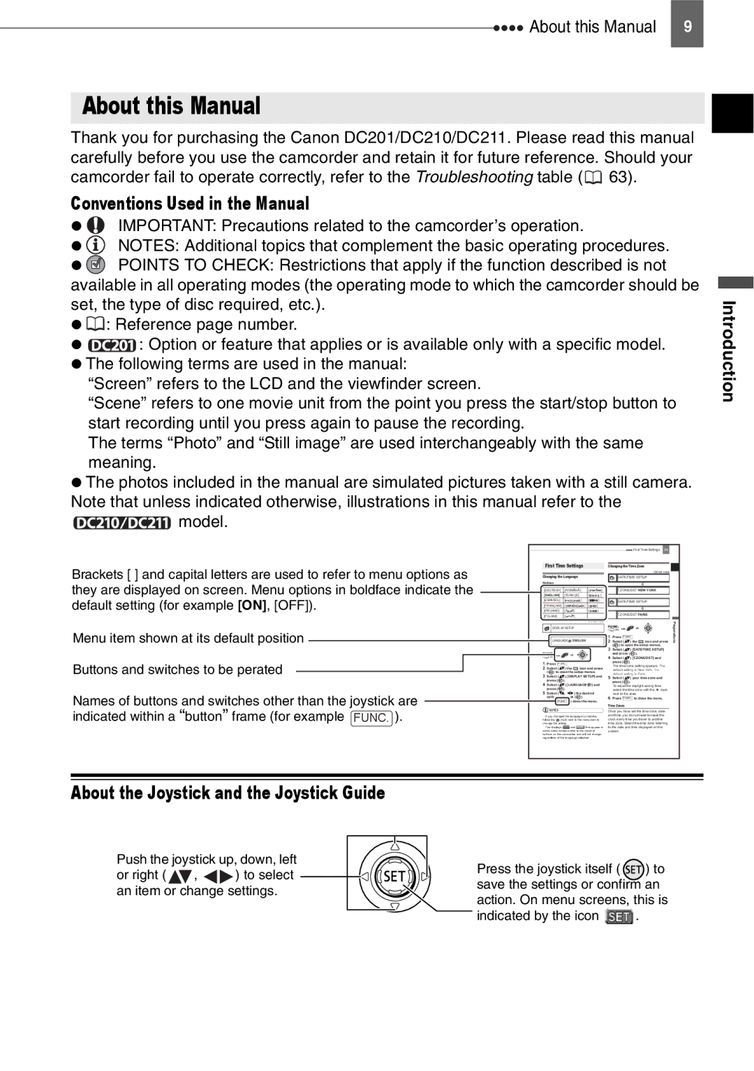 Canon DC201, DC210 About this Manual, Conventions Used in the Manual, About the Joystick and the Joystick Guide, Model 