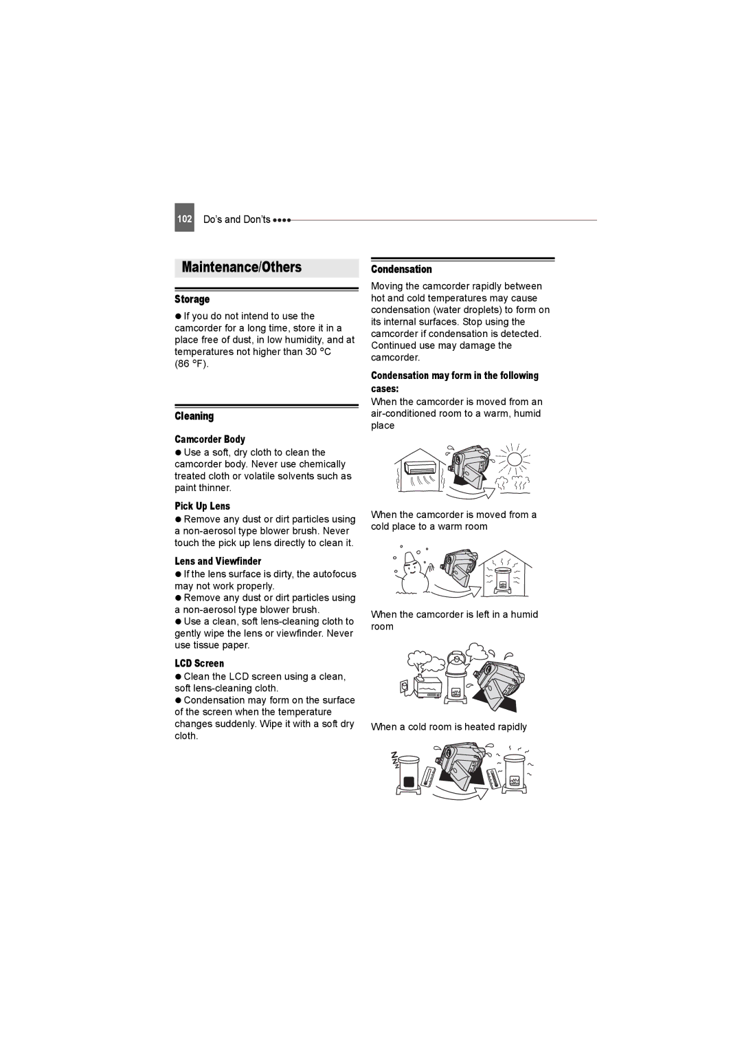 Canon DC22 instruction manual Maintenance/Others, Storage, Cleaning, Condensation 