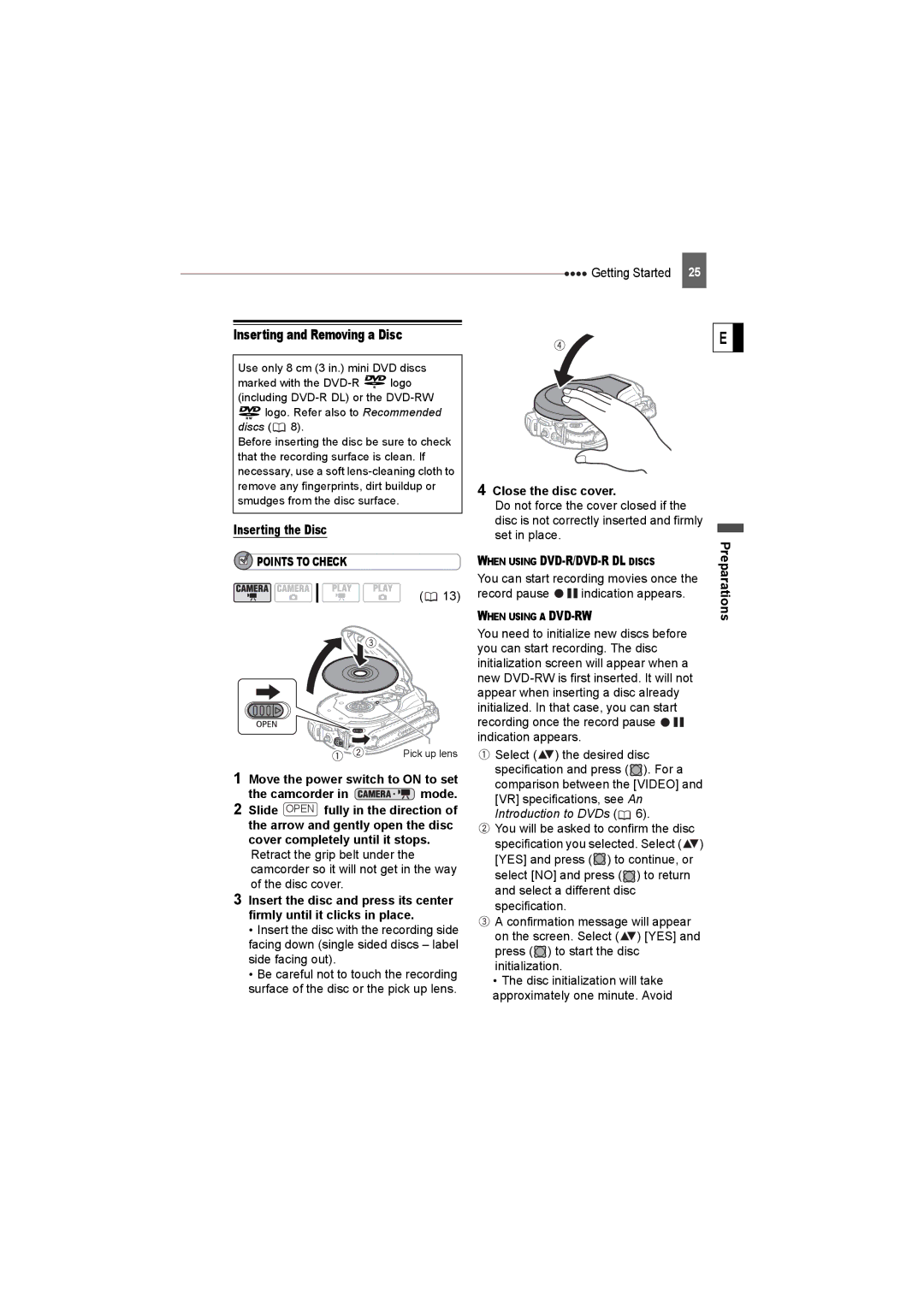 Canon DC22 instruction manual Inserting and Removing a Disc, Points to Check, When Using DVD-R/DVD-R DL Discs 