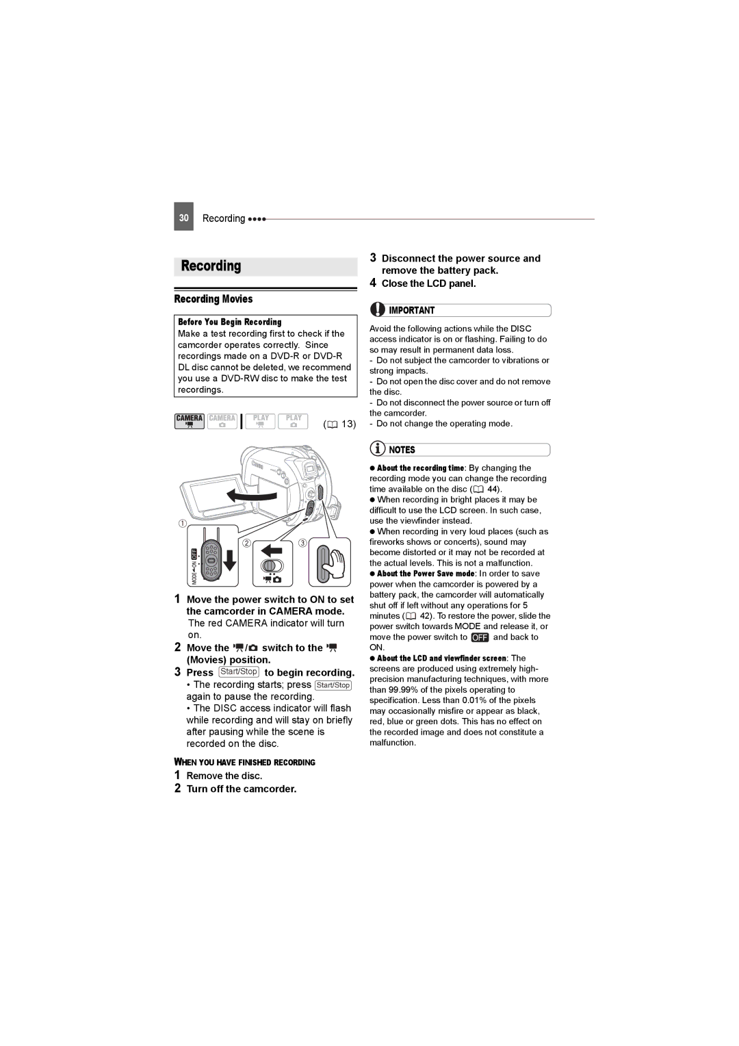 Canon DC22 instruction manual Recording Movies, Before You Begin Recording 