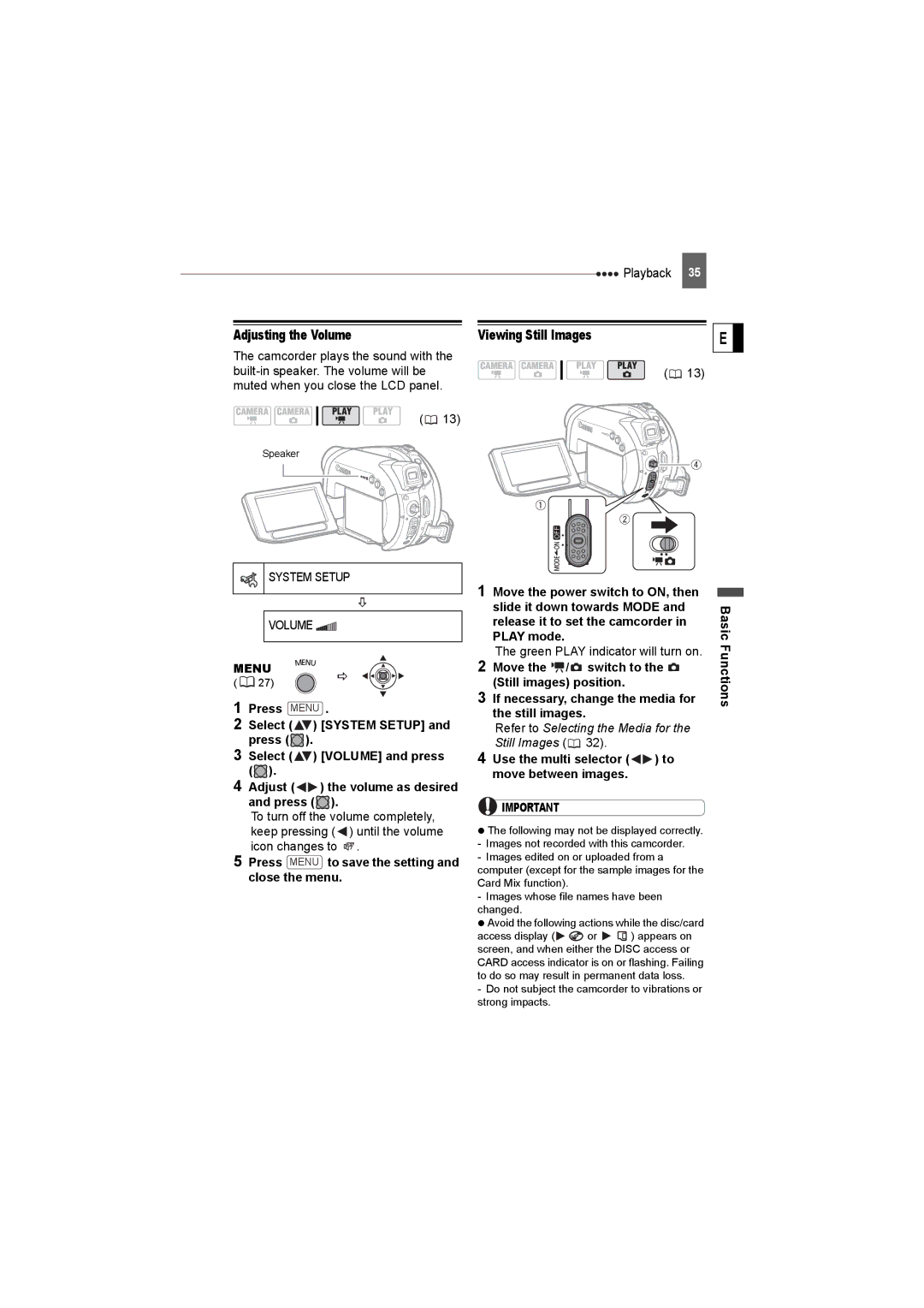 Canon DC22 instruction manual Adjusting the Volume, System Setup, Use the multi selector to move between images 