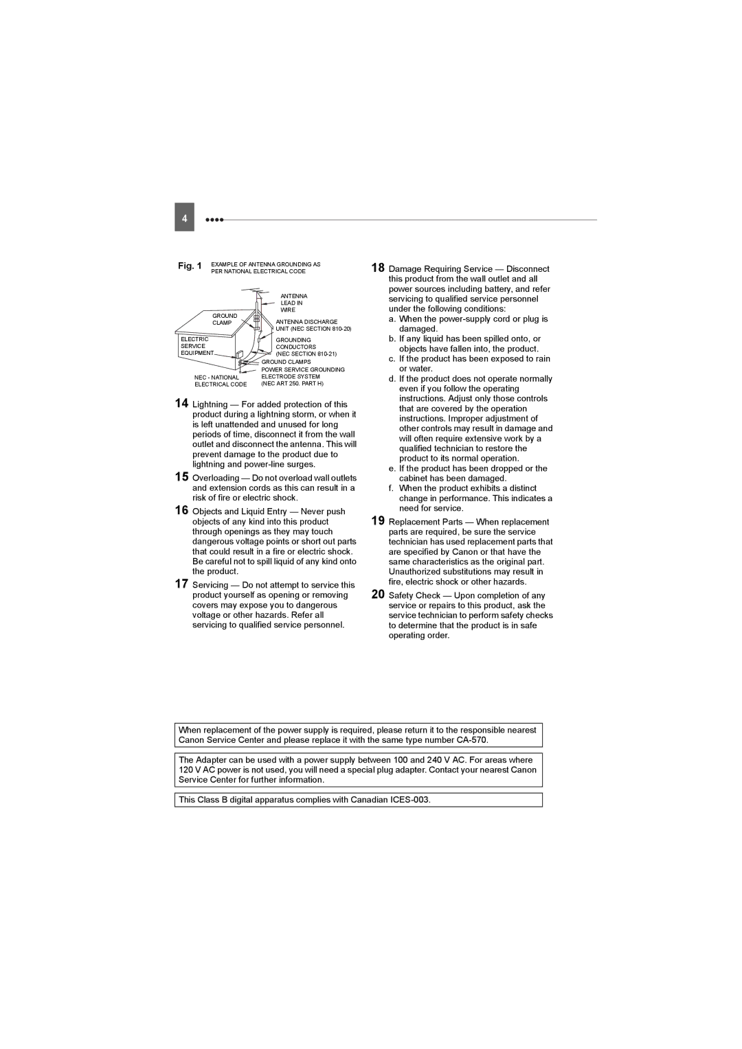 Canon DC22 instruction manual Example of Antenna Grounding AS 