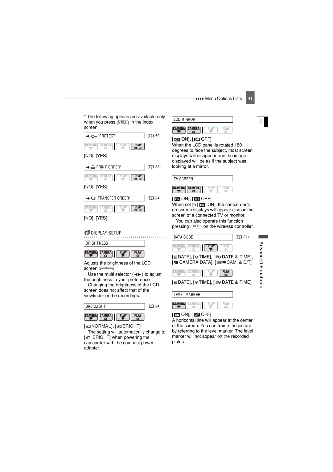 Canon DC22 instruction manual Display Setup, NORMAL, Bright, Camera Data, Date & Time 