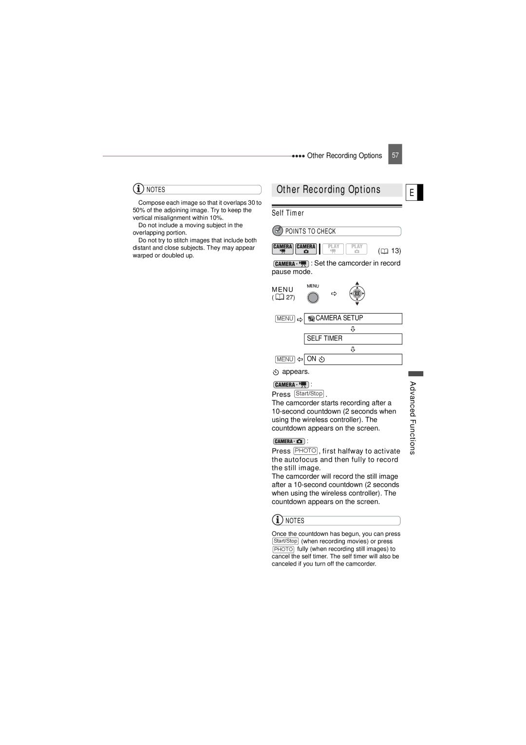 Canon DC22 instruction manual Menu Camera Setup Self Timer, Press Photo , first halfway to activate 