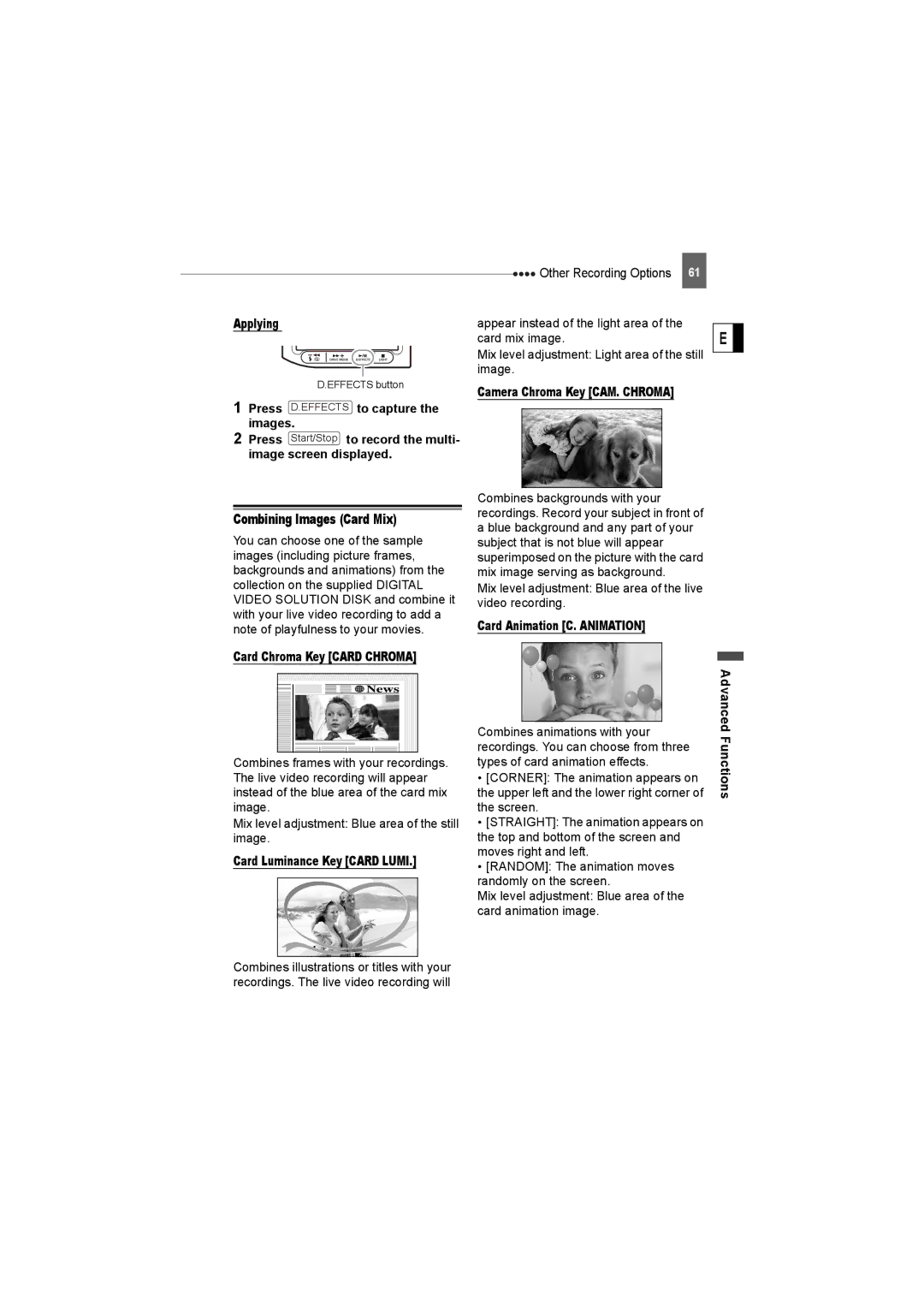 Canon DC22 instruction manual Combining Images Card Mix, Card Luminance Key Card Lumi, Card Animation C. Animation 