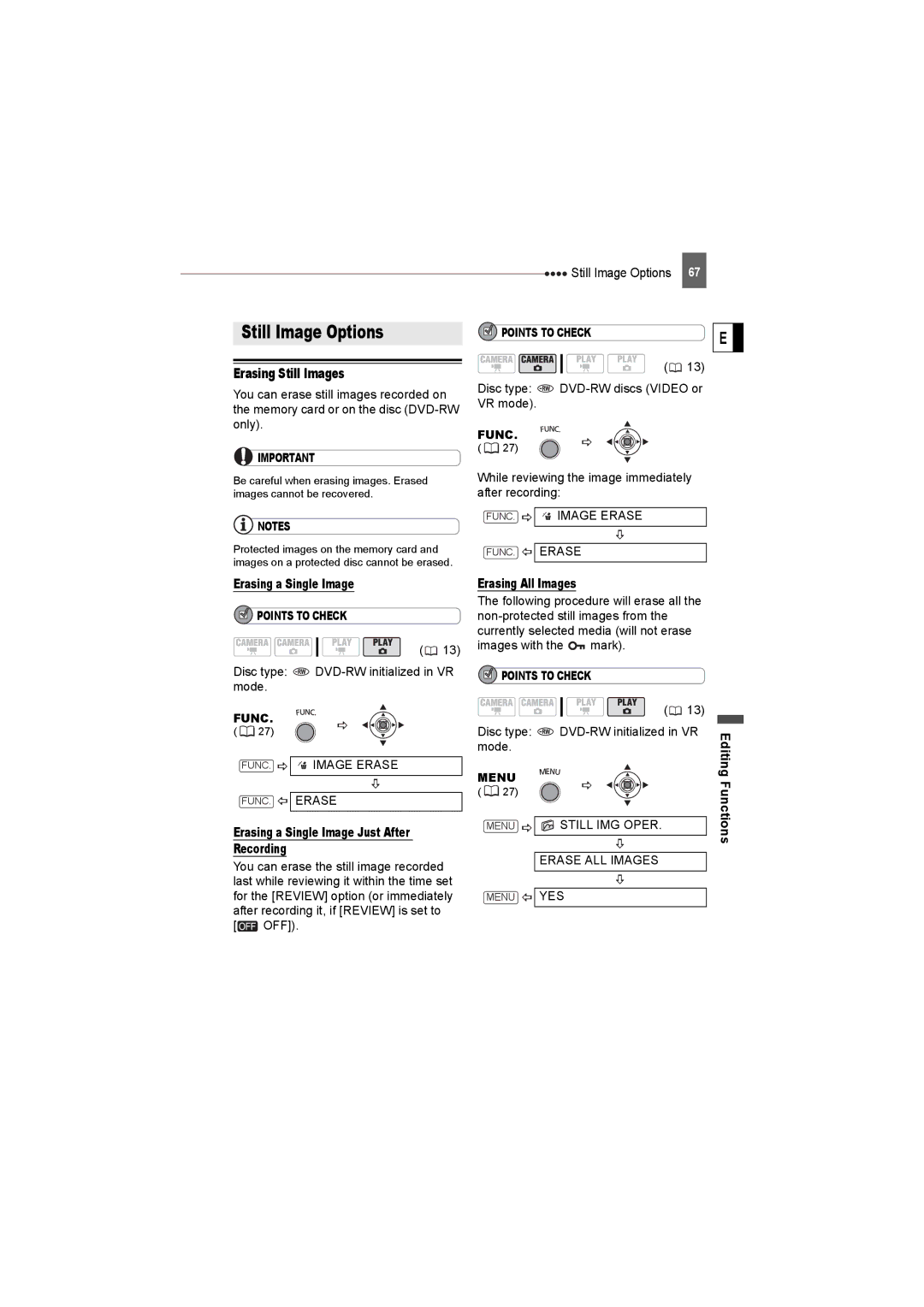 Canon DC22 instruction manual Still Image Options, Erasing Still Images 