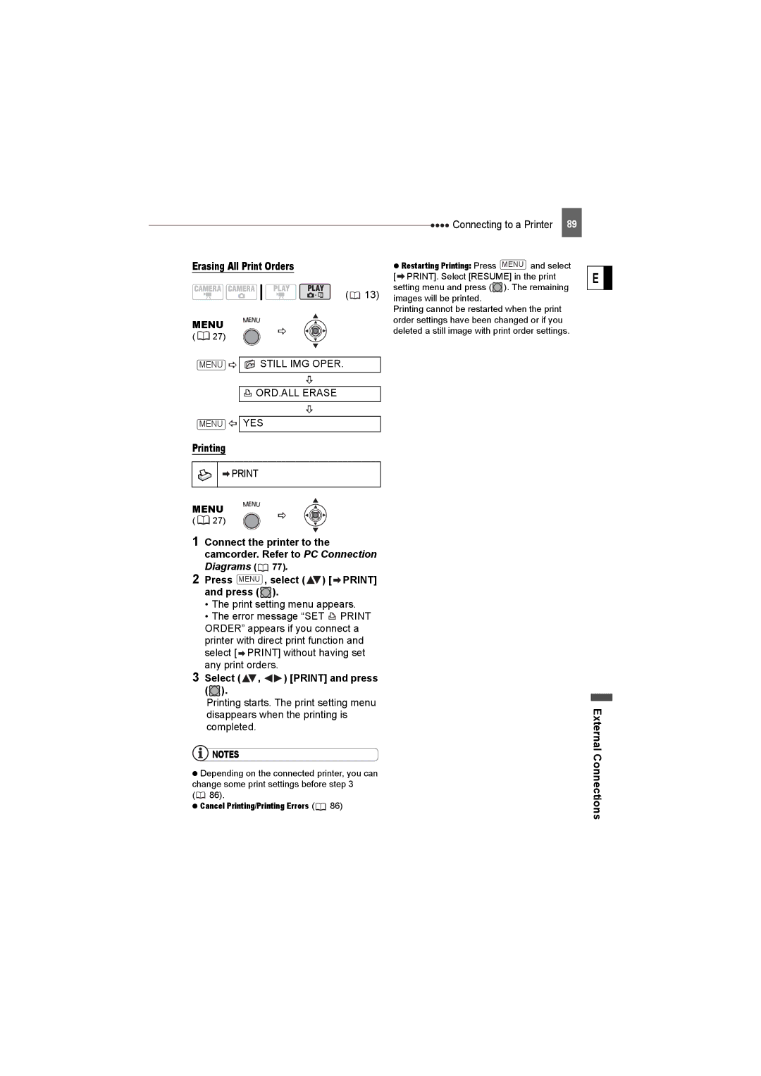 Canon DC22 instruction manual Erasing All Print Orders, Printing, Press Menu , select Print and press 