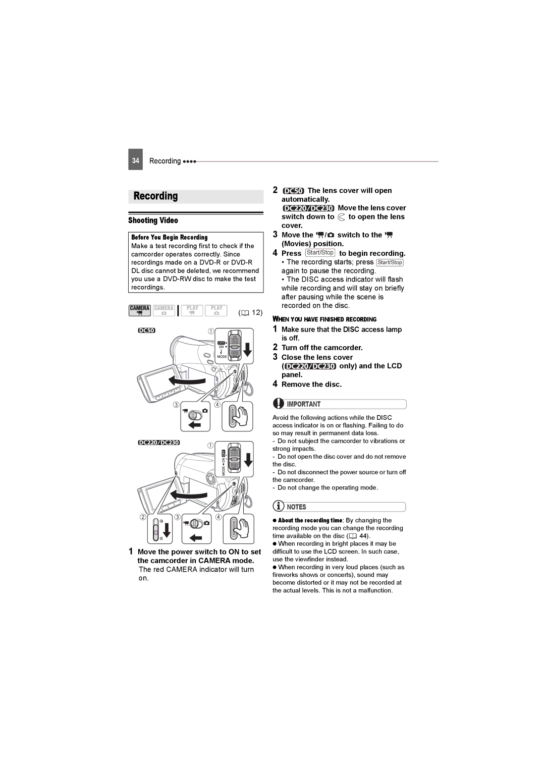 Canon DC50, DC220, DC230 instruction manual Shooting Video, Before You Begin Recording 