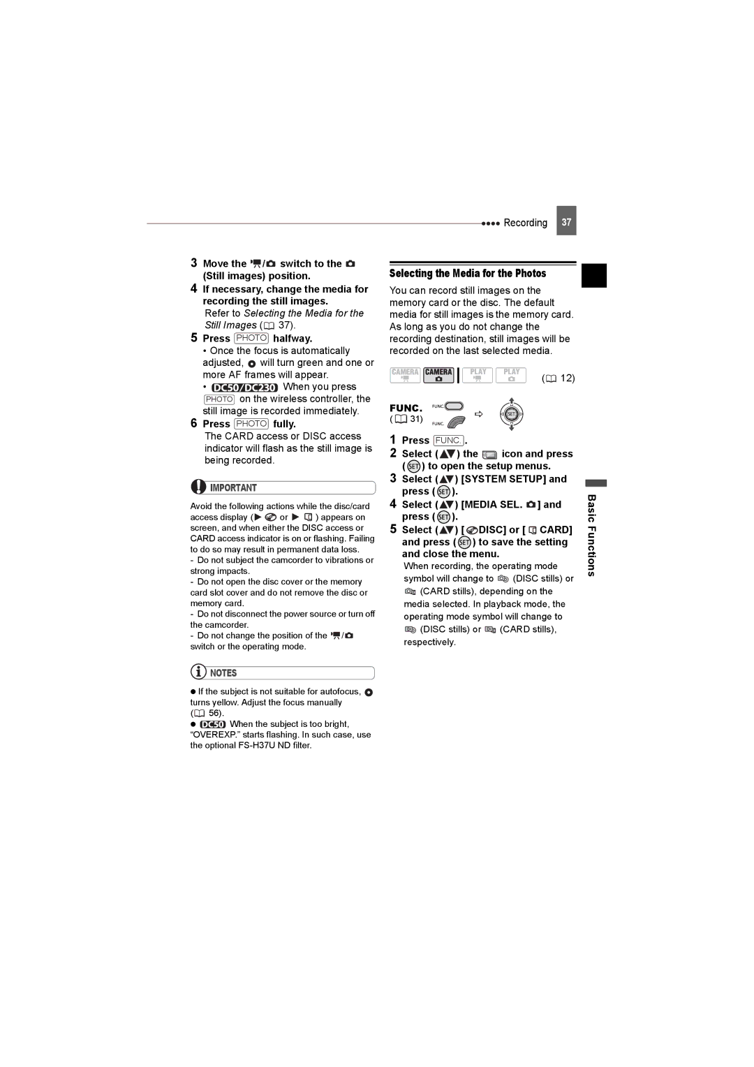 Canon DC50, DC220, DC230 instruction manual Selecting the Media for the Photos, Media SEL, Card 