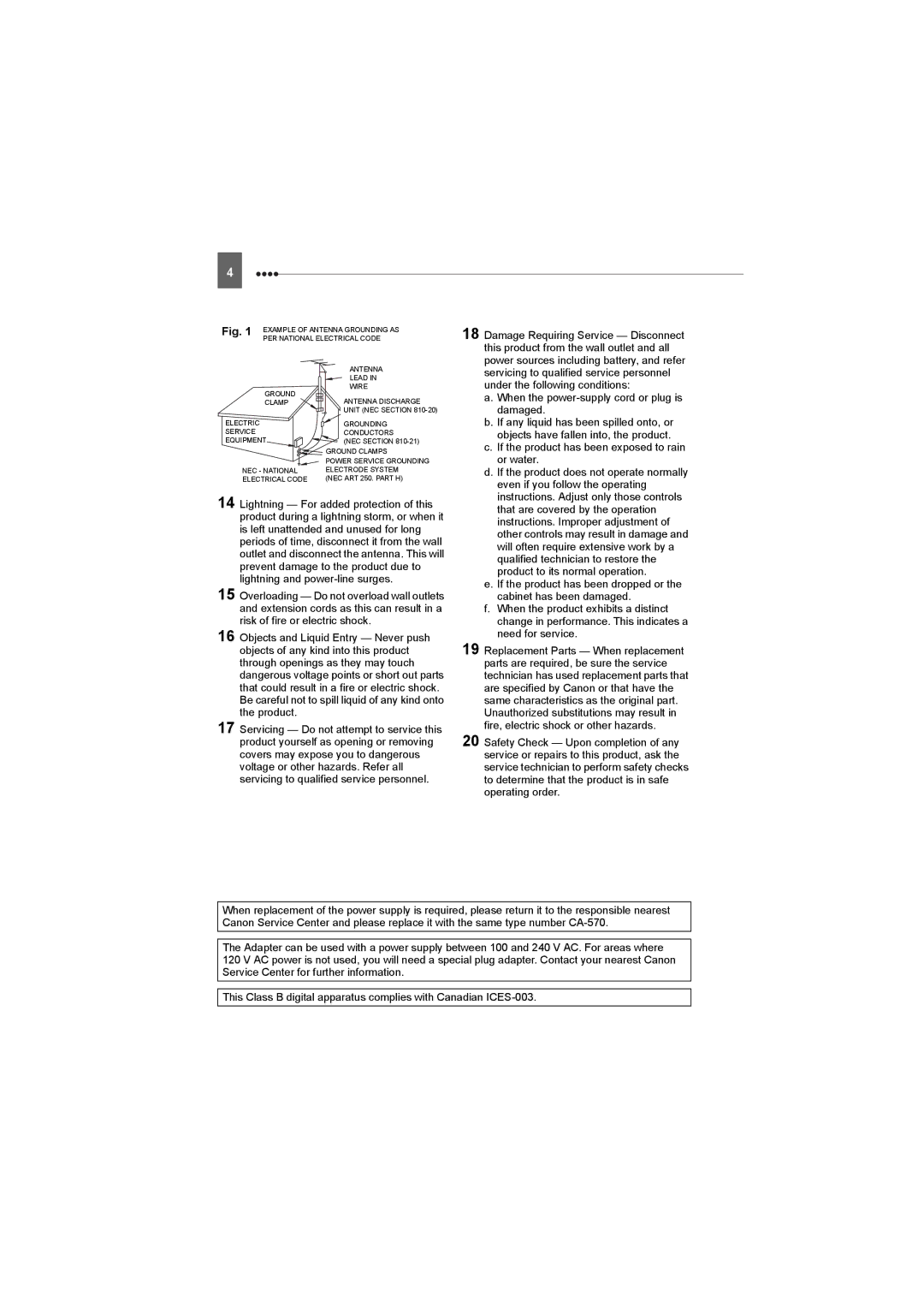 Canon DC50, DC220, DC230 instruction manual Example of Antenna Grounding AS 