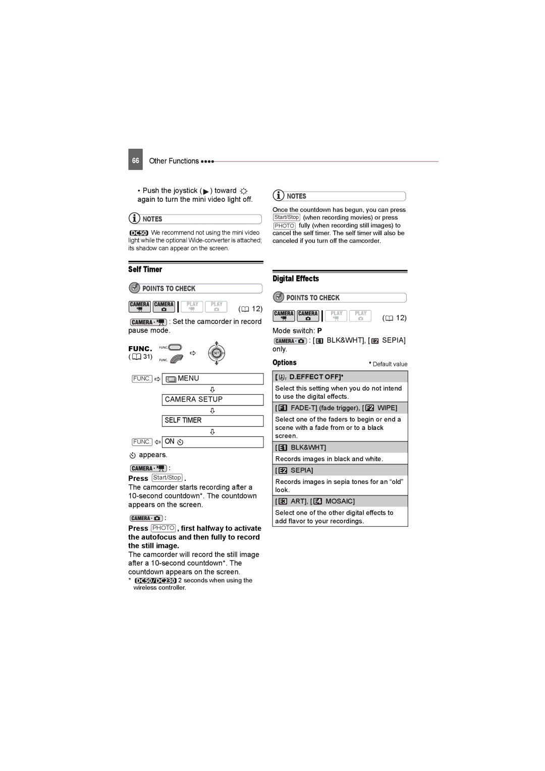 Canon DC220, DC50, DC230 instruction manual Digital Effects, Camera Setup Self Timer 