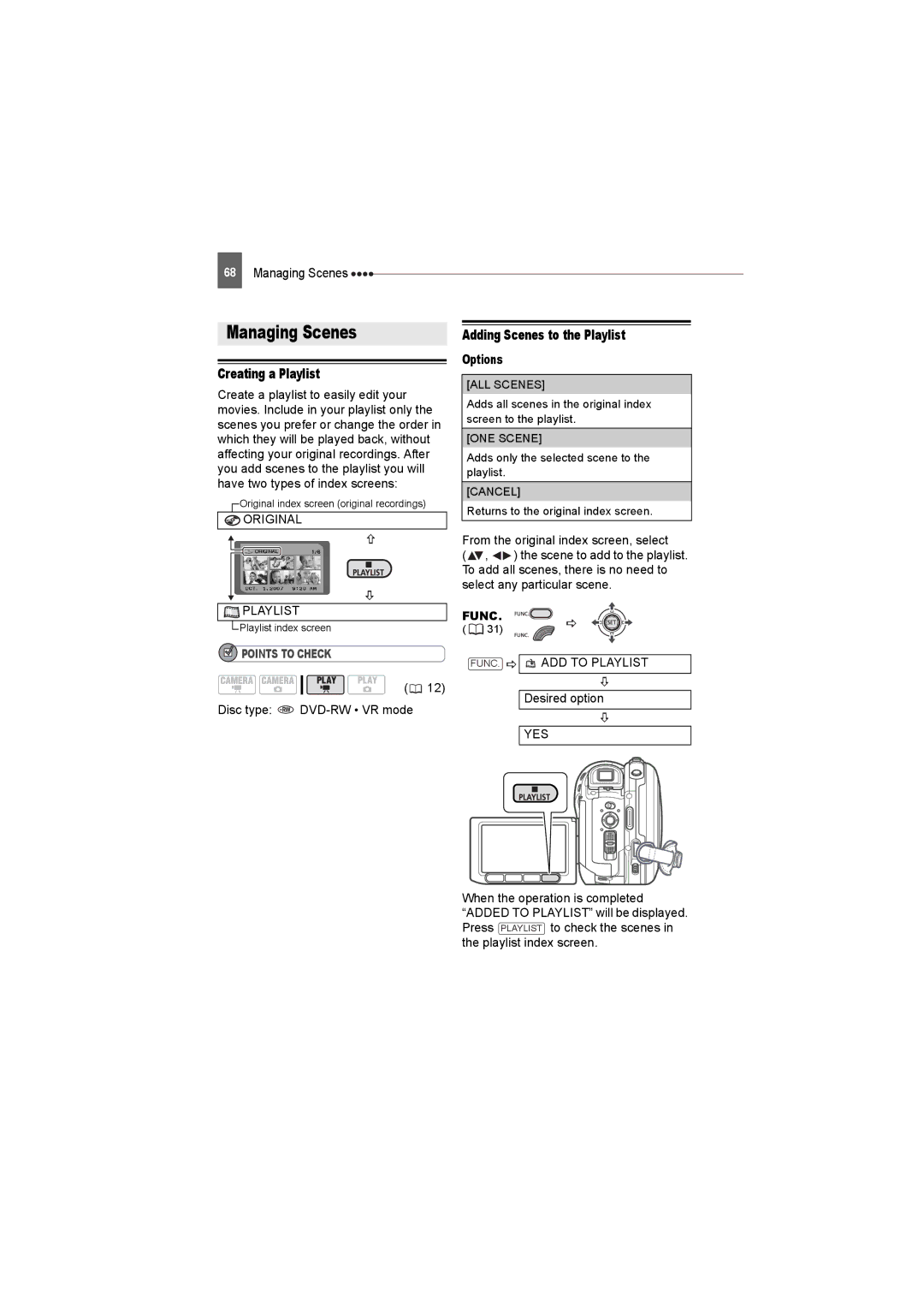 Canon DC230, DC220, DC50 instruction manual Managing Scenes, Creating a Playlist, Adding Scenes to the Playlist 