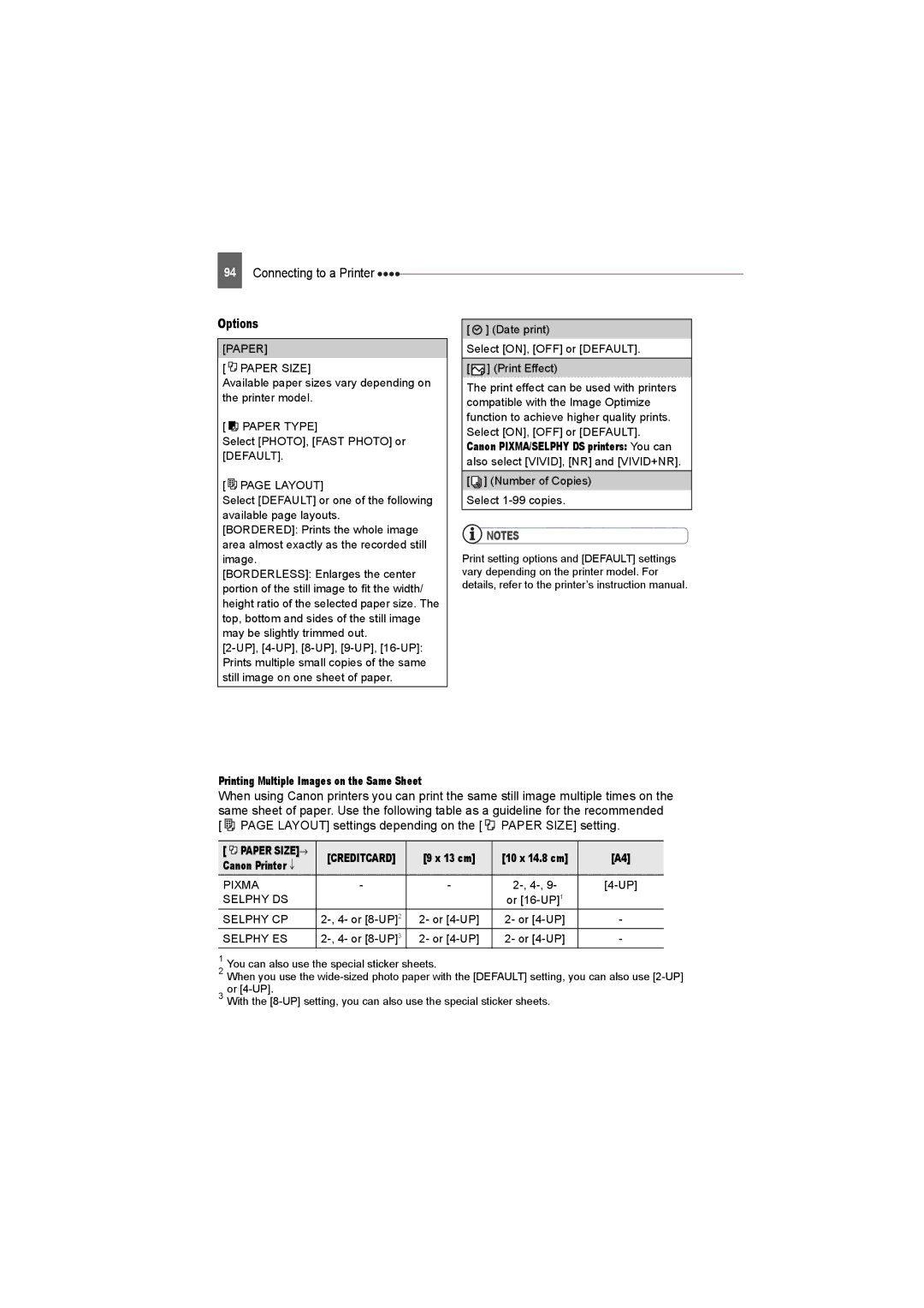 Canon DC50, DC220, DC230 instruction manual Selphy DS, Or 16-UP1, Selphy CP, Or 8-UP2 Or 4-UP, Selphy ES 