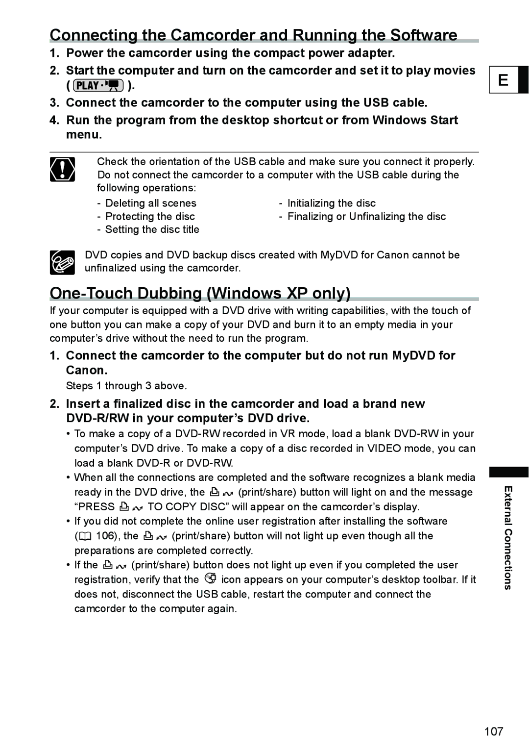 Canon DC40 Connecting the Camcorder and Running the Software, One-Touch Dubbing Windows XP only, Steps 1 through 3 above 