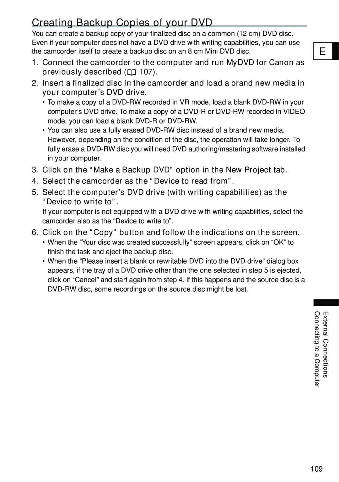 Canon DC40 instruction manual Creating Backup Copies of your DVD 