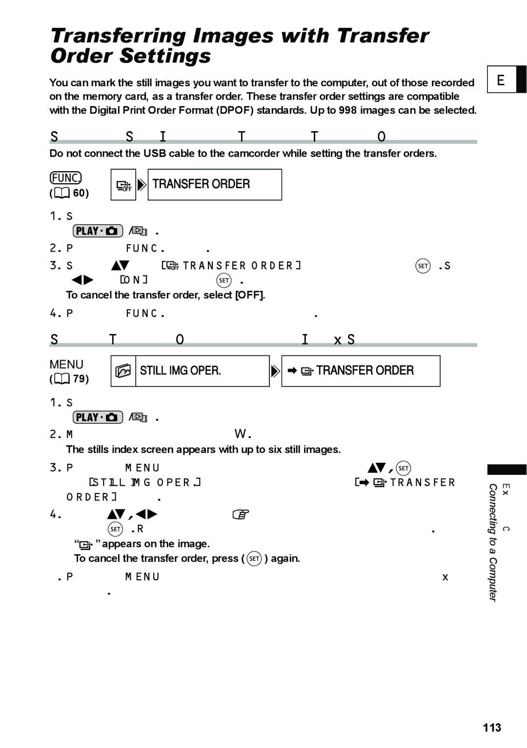 Canon DC40 Transferring Images with Transfer Order Settings, Selecting Still Images to Transfer Transfer Order 