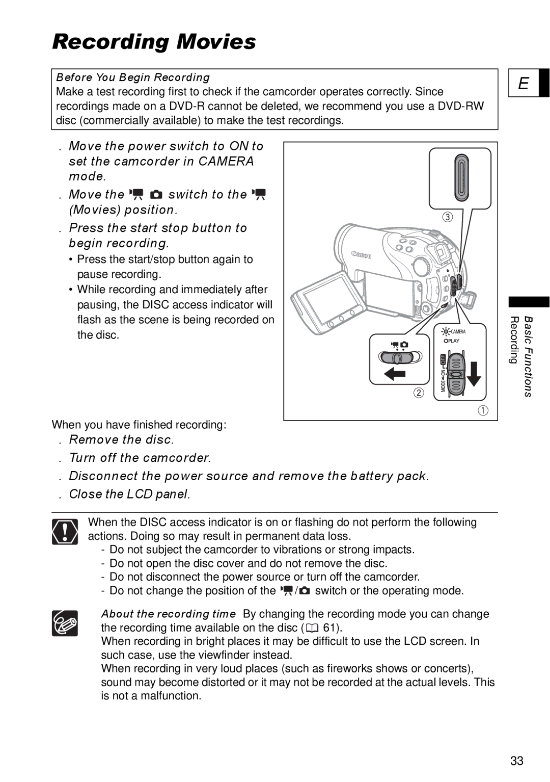 Canon DC40 instruction manual Recording Movies, Before You Begin Recording 