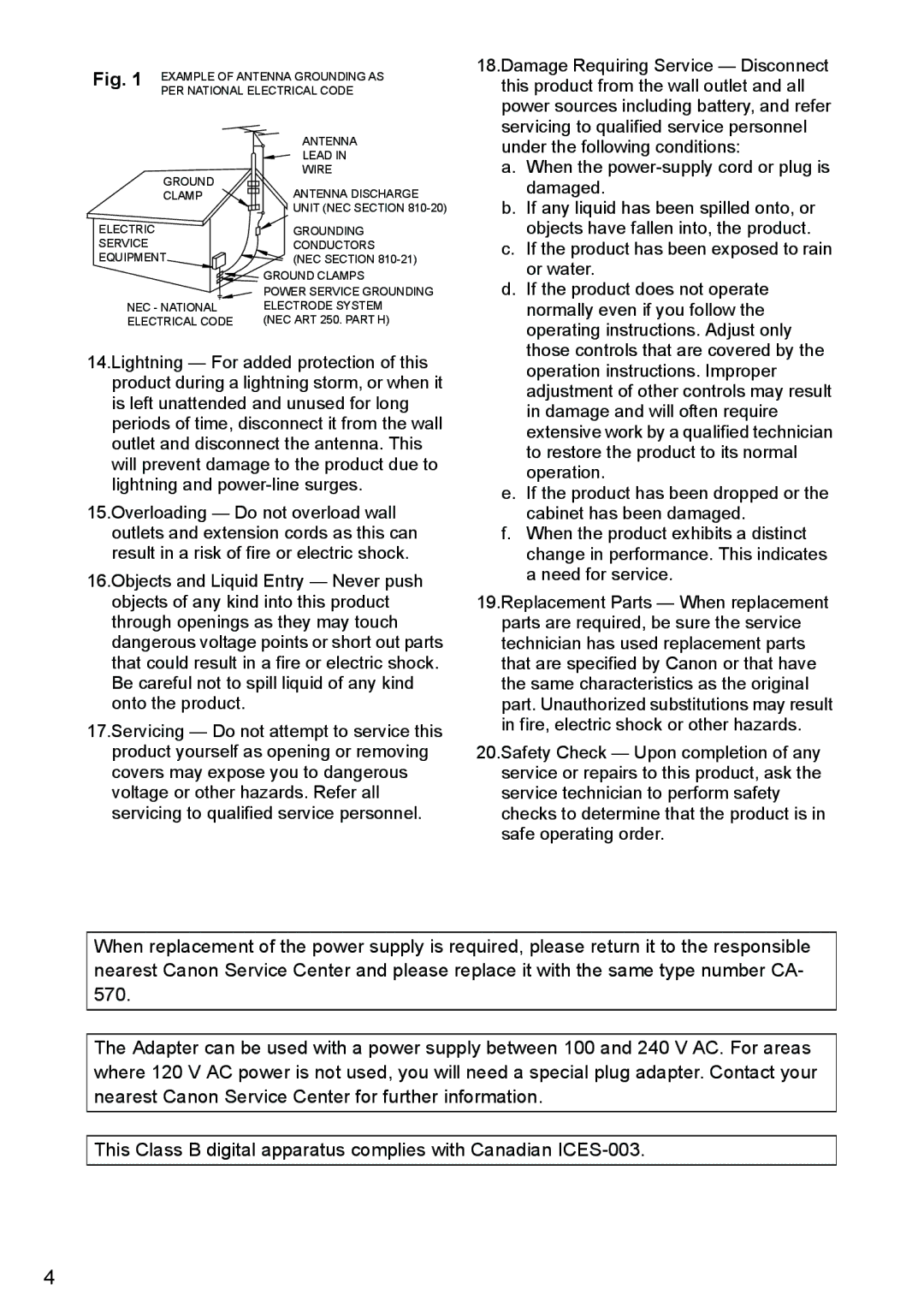 Canon DC40 instruction manual Example of Antenna Grounding AS 