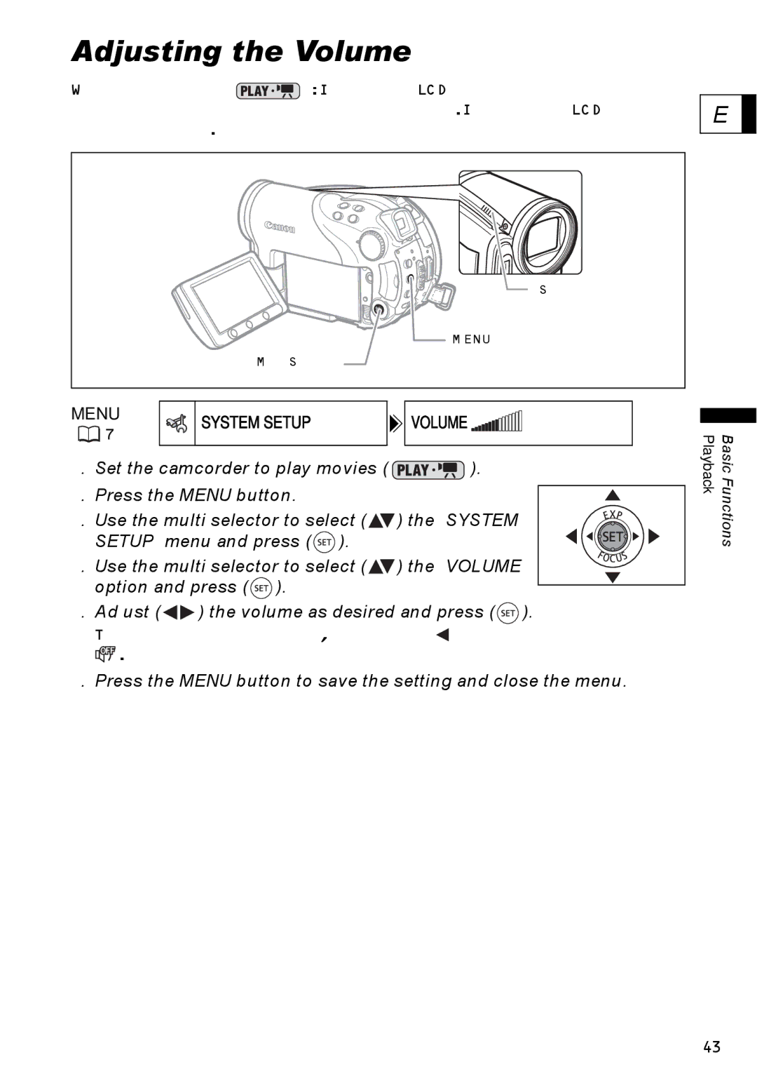 Canon DC40 instruction manual Adjusting the Volume, Menu System Setup 