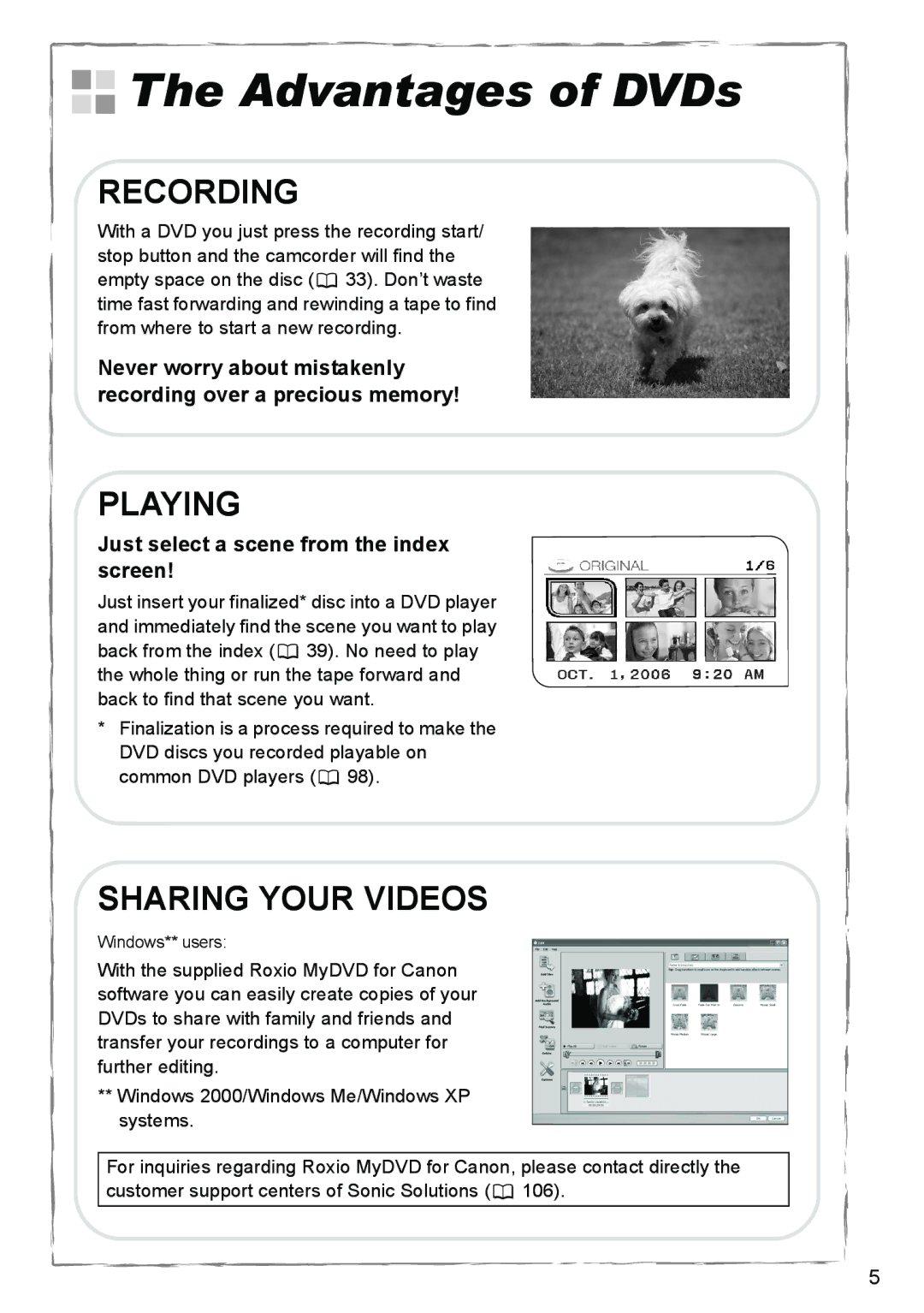 Canon DC40 instruction manual Advantages of DVDs, Just select a scene from the index screen 