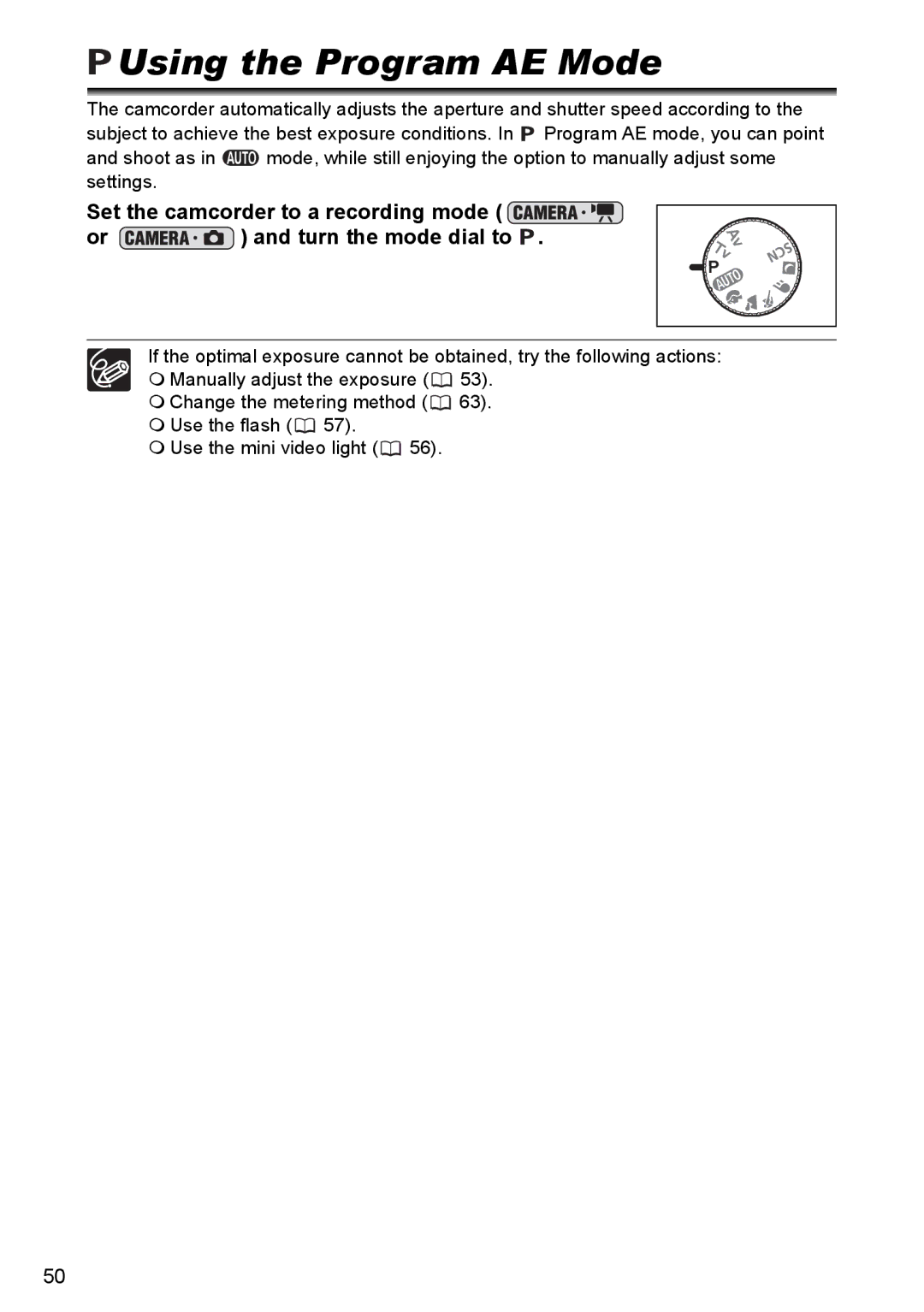 Canon DC40 instruction manual Using the Program AE Mode 