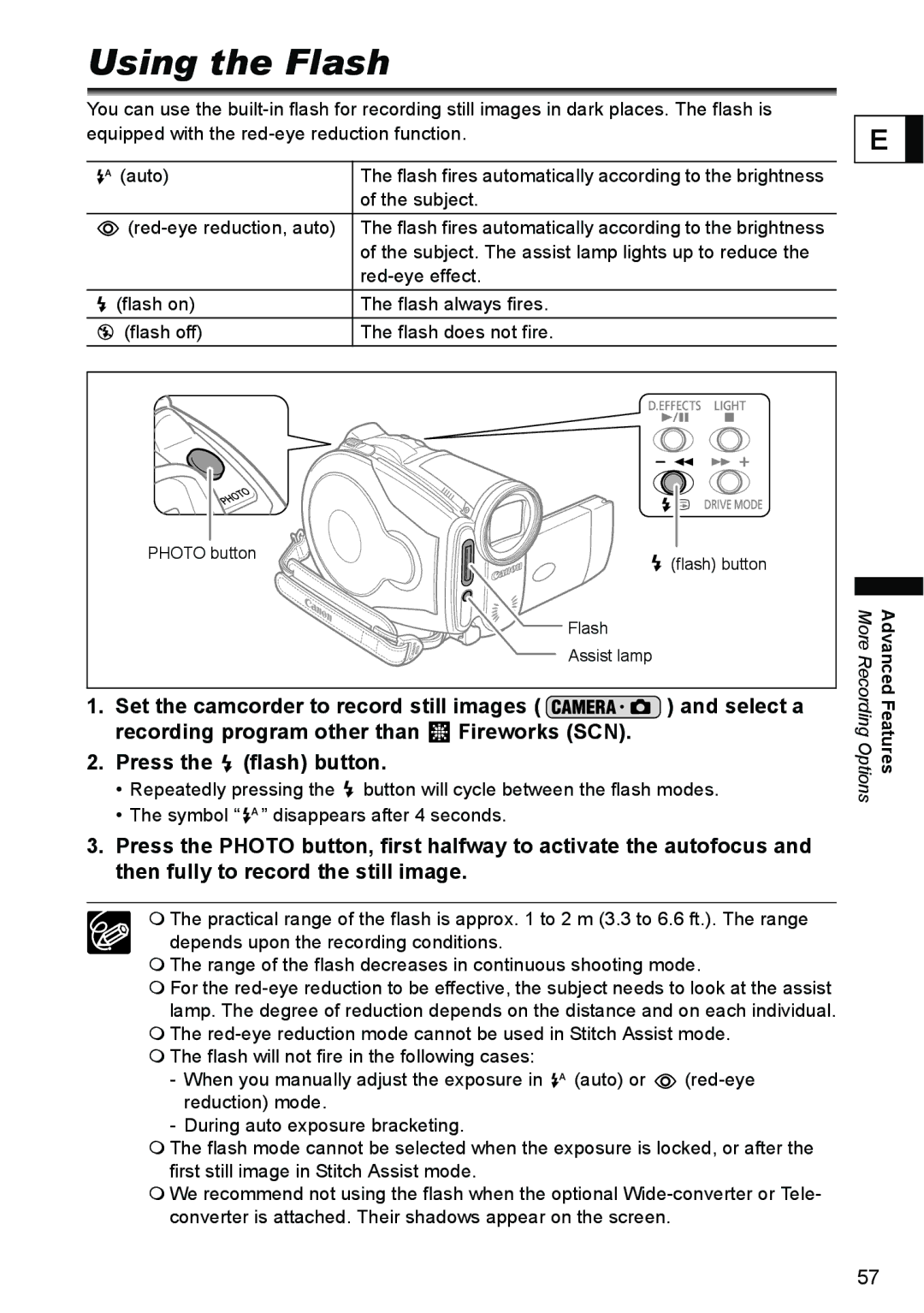 Canon DC40 instruction manual Using the Flash, Disappears after 4 seconds 