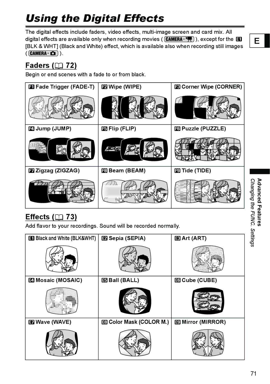 Canon DC40 instruction manual Using the Digital Effects, Begin or end scenes with a fade to or from black 